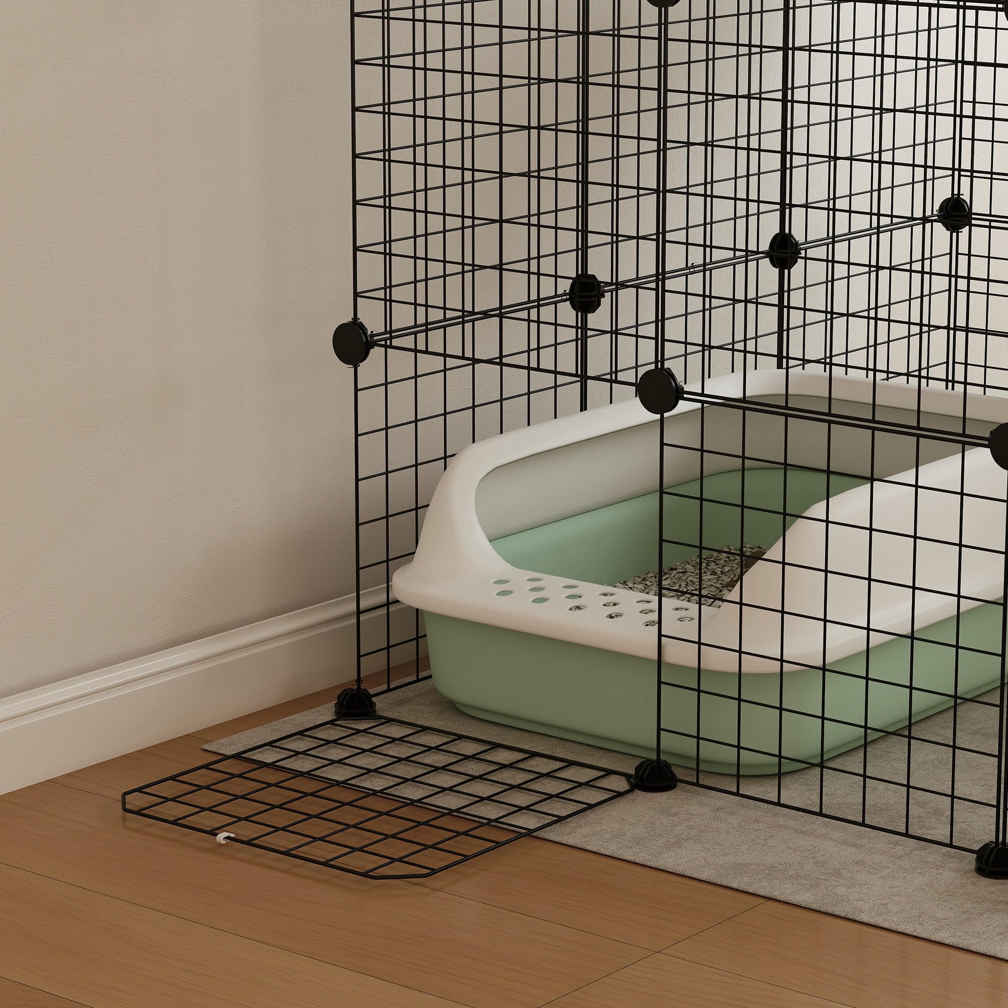 PawHut Jaula Grande para Gatos Interior de 4 Niveles con 5 Puertas, 3 Plataformas de Salto y 3 Rampas, Hamaca, Recinto y Parque para Mascotas, 105x105x140 cm, Negro