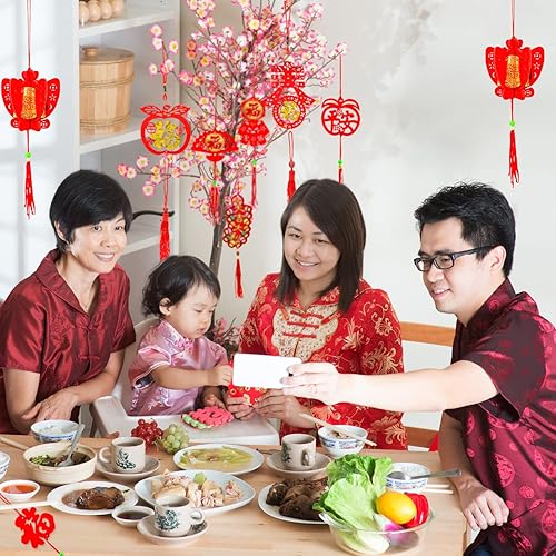 Miniatura 6 de Adornos de año nuevo chino 2025, colgante de nudo chino, adornos colgantes rojos, colgantes de la suerte fu para Año Nuevo, árbol para el hogar,