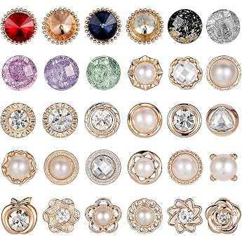 Pack of 30 Brooch Buttons Mabor Brooch Womens Buttons Without Sewing Removable Brooches for Clothing Pearl Womens Buttons No Sewing for Shirt Brooch Women Clothing Cardigan