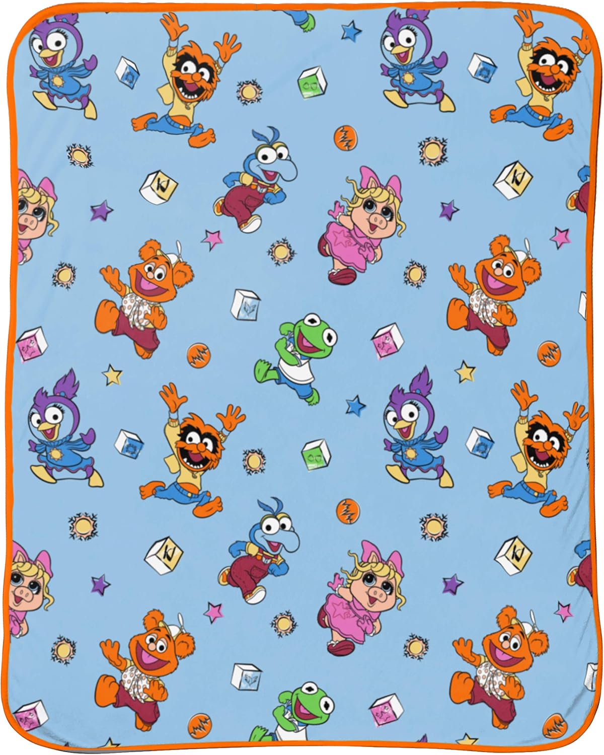 Disney Muppet Babies Kermit The Frog Blocks Plush Pillow and 40" x 50" Inch Throw Blanket, Kids Super Soft 2 Piece Nogginz Set (Official Disney Product)