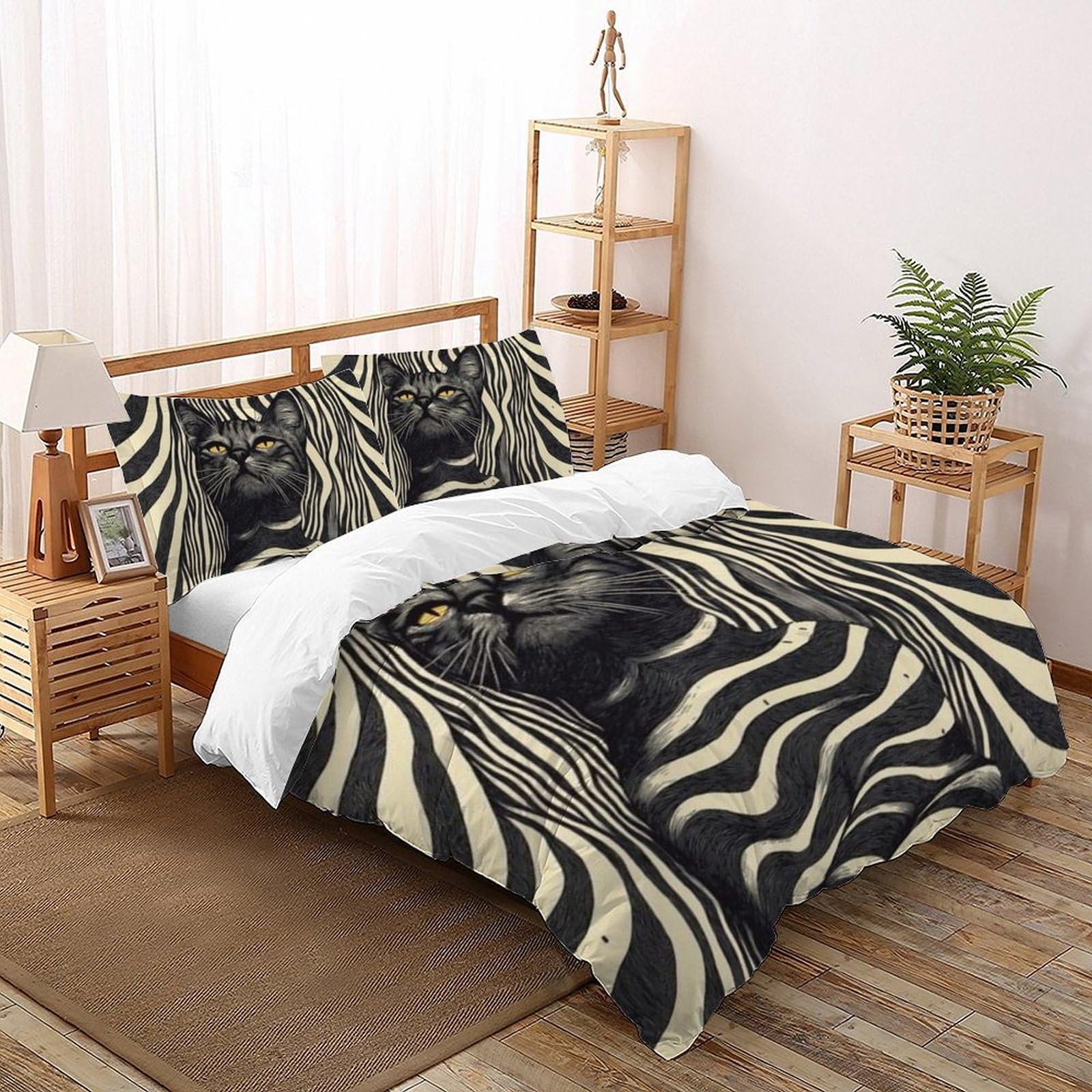 Housse de couette double chat microfibre imprimé 3D avec taies d'oreiller