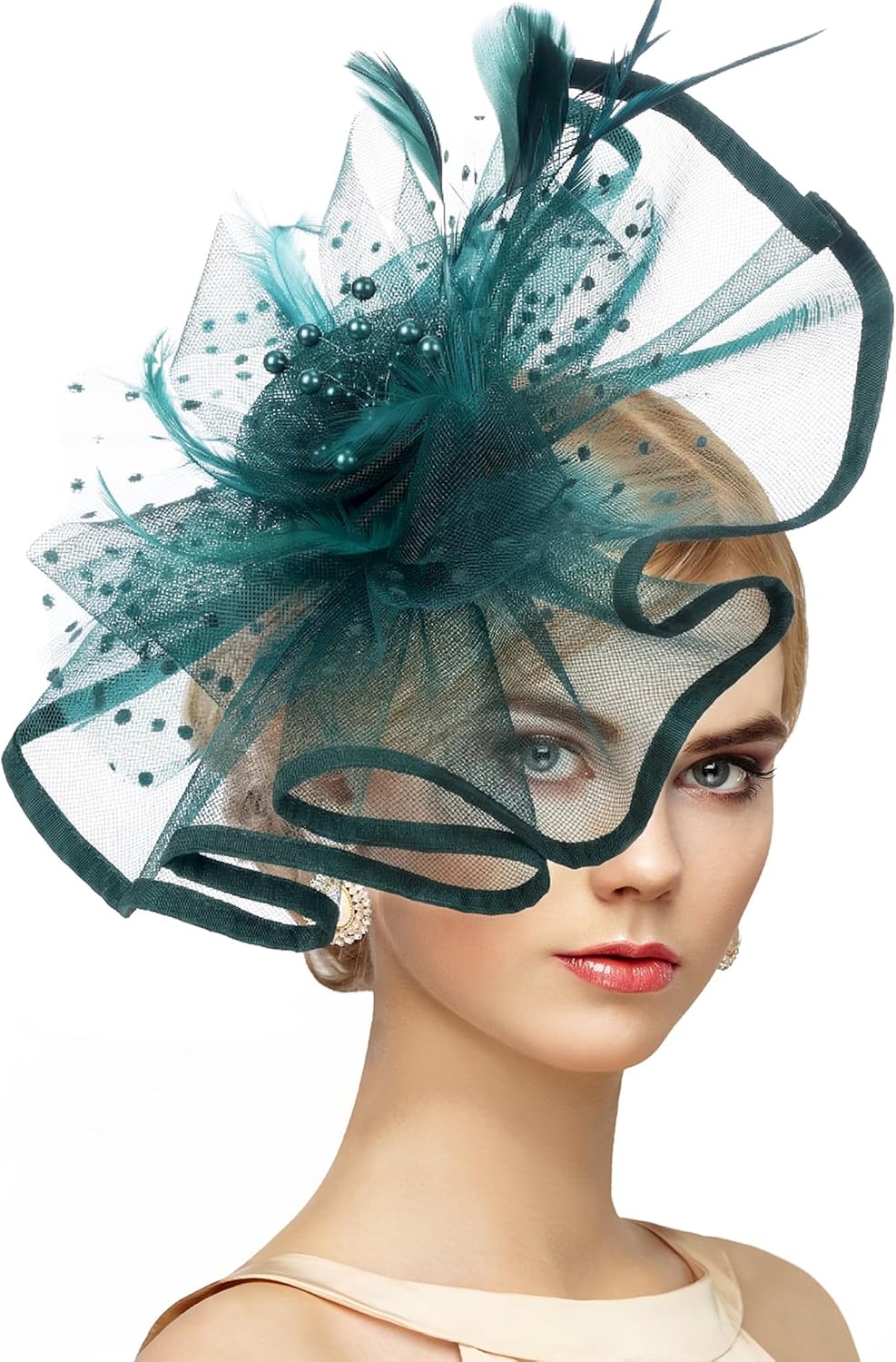 Zinniday Kentucky Fascinators Hats for Women - 2026 Feather Mesh Derby Hat with Detachable Headband for Church Cocktail Party
