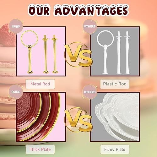 Miniatura 2 de PinCute Soporte para cupcakes  Torre de postre de pastel de 3 niveles, bandeja de plástico para servir y barra de metal para fiesta de cumpleaños,