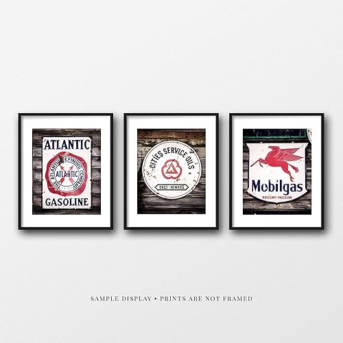 Miniatura 2 de Lisa Russo Fine Art - Set of 3 Vintage Oil Gas Company Sign Prints for Retro, Industrial, Vintage Wall Art - Not Framed - Red, White, Blue (3 11x14