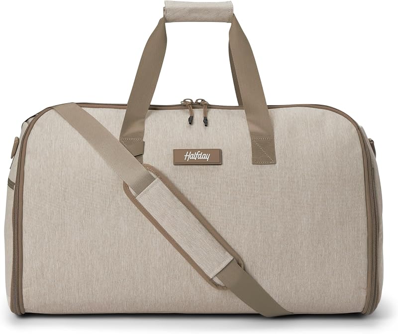 Bolsa de viaje convertible 2 en 1 para ropa de fin de semana, 45 litros, equipaje de mano, piedra | Protege las prendas, duradero y resistente al agua, compartimento para colgar trajes, bolsillos para zapatos, funda para carrito, 3-5 días de ropa