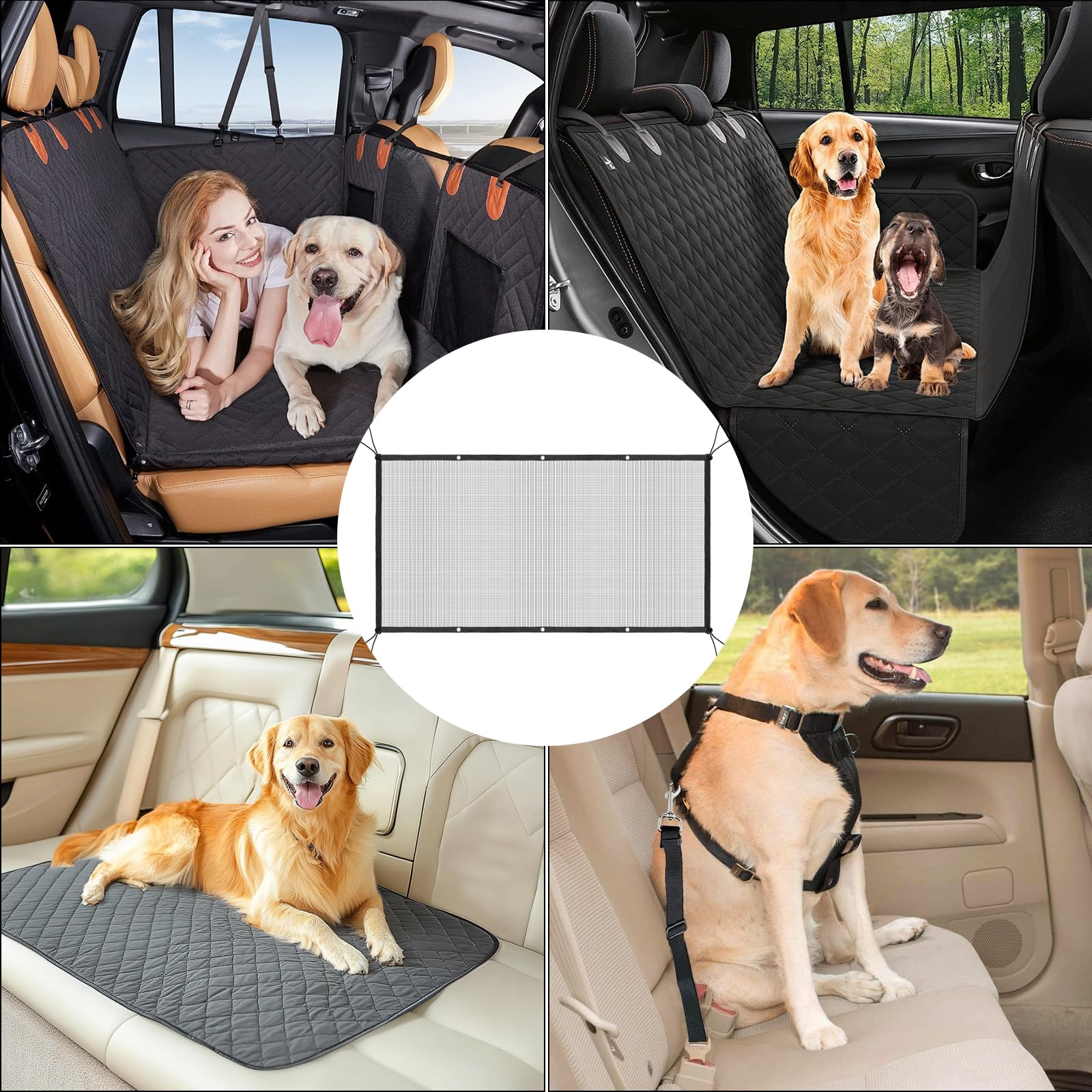 divisorio auto per canii 115 × 62 cm,rete per cani auto per cani, Robusto sedile posteriore per auto per cani con 4 ganci e 2 corde regolabili - rete divisoria auto per cani per SUV, station wagon