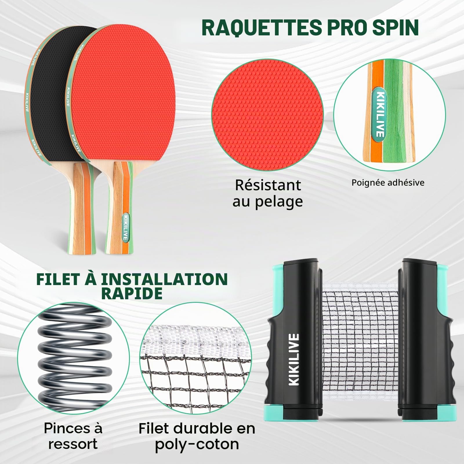 Set de Tennis de Table Portable avec Filet Extensible, 2 Raquettes, 6 Balles et Sac de Transport - Idéal en Intérieur/Extérieur pour Famille, Loisirs et Entraînement.
