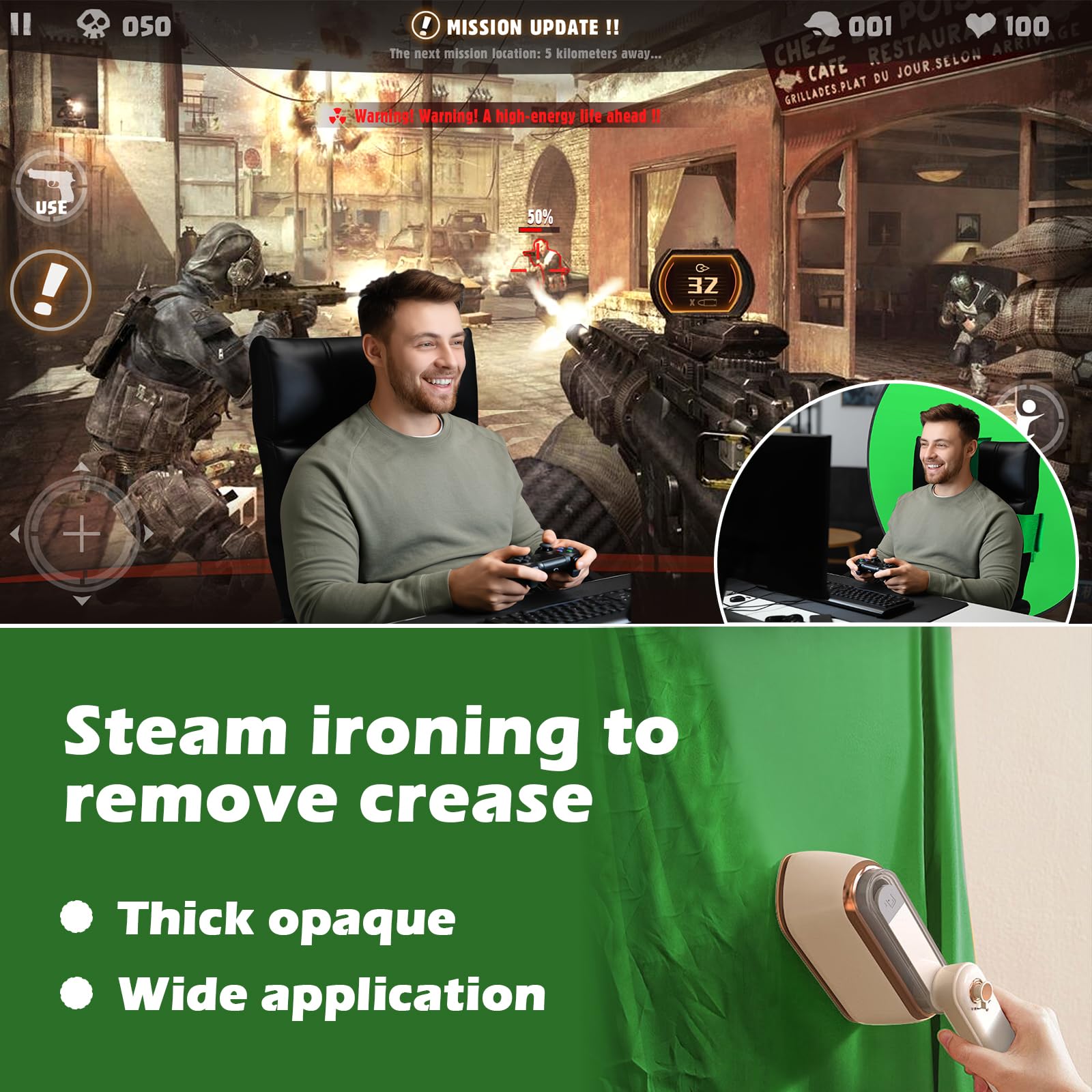 Portable Green Screen Chaises, Fond Pliable57 avec Support, Fond Vert Pliable Double Face, clé Chrome pour la Photographie, Le Streaming, Les Jeux, Les appels vidéo et Les réunions