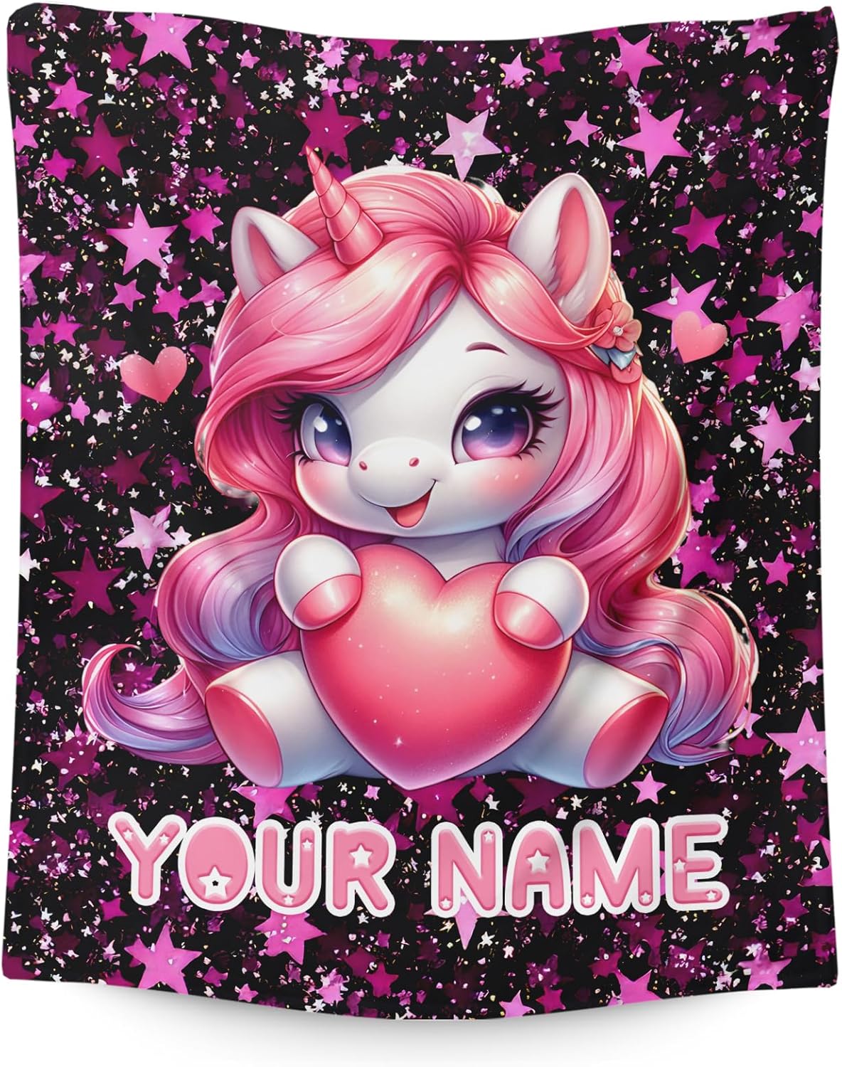 Personalized Blanket for Girls Cute Unicorn Theme Gift, Pink Cozy Soft 60 x 50 Inches Flannel Throws for Bed Travel Sofa Couch Living Room Decor