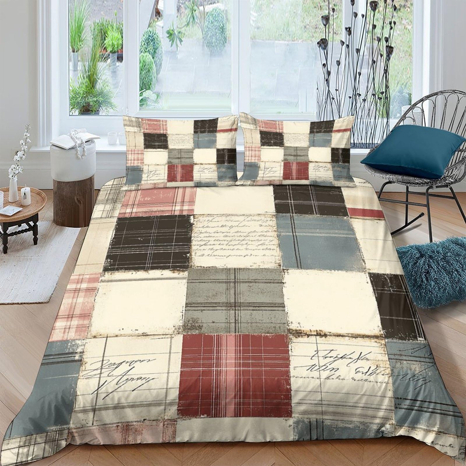 Unrxjzlvm Style-8 Patchwork Check Microfiber Duvet Cover Student Dorm Bed