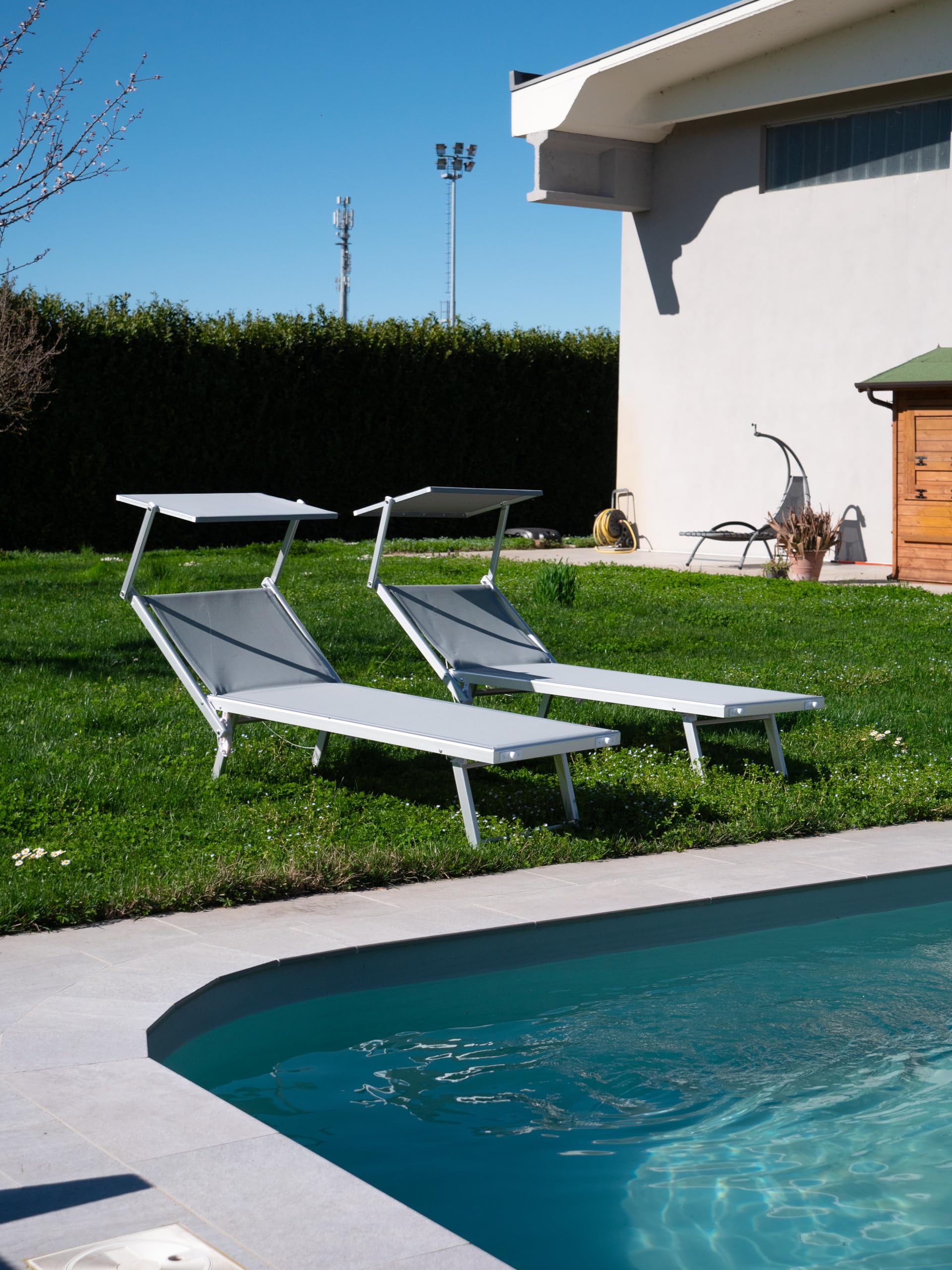 Lettino spiaggia mare prendisole pieghevole professionale Alluminio MAIORCA, misura XL da stabilimento balnerare (Gray)