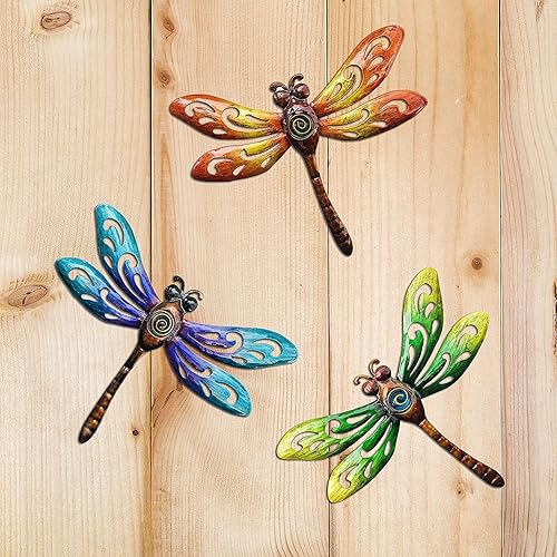 Miniatura 2 de YNGFIL Decoración artística de pared de libélula para interiores y exteriores, valla de metal para colgar en exteriores para sala de estar,