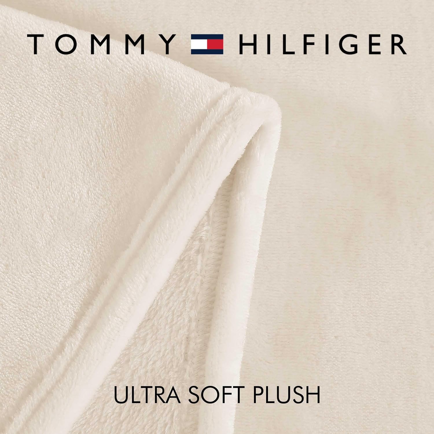 Tommy Hilfiger - Twin Plush Blanket, Medium Weight Bedding for Year-Round Use, Perfect for Layering on Beds or Couches, Dorm Essentials (Light Beige)