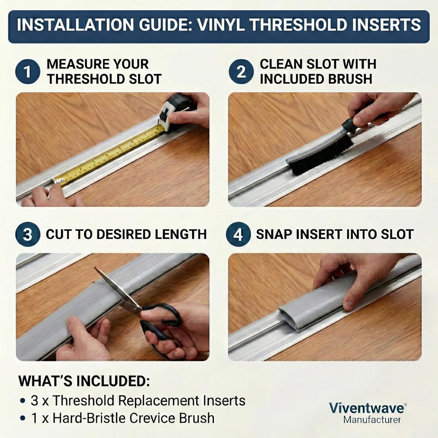 3-Pack Gray Vinyl Threshold Replacement Insert - 36 Inch Flexible Door Bottom Seal, Weather Stripping for Exterior Front Door & Adjustable Aluminum Thresholds (3)