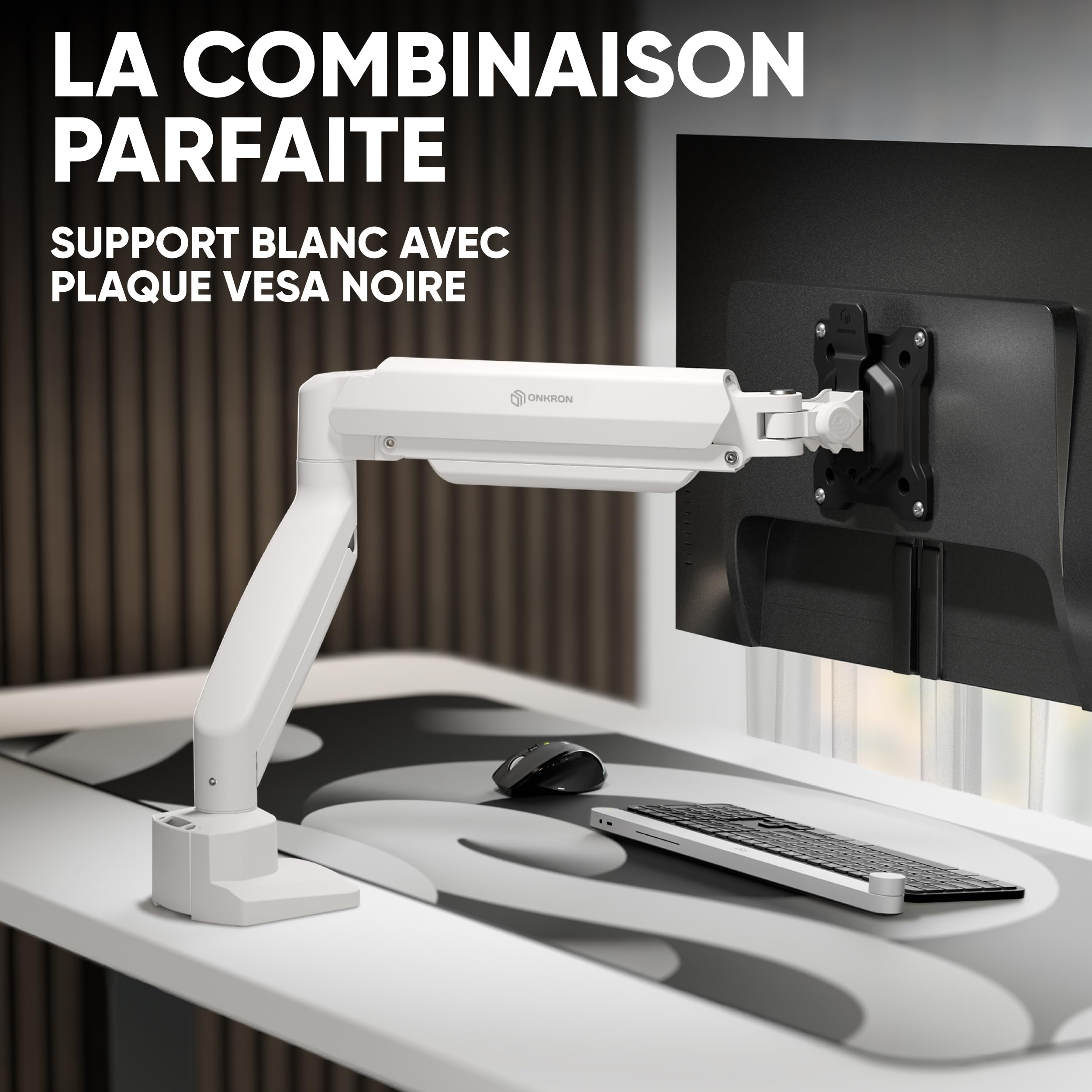 ONKRON Support Ecran PC Bras Articulé 13-32 Pouces 10 kg VESA 75x100 Blanc G80-BW