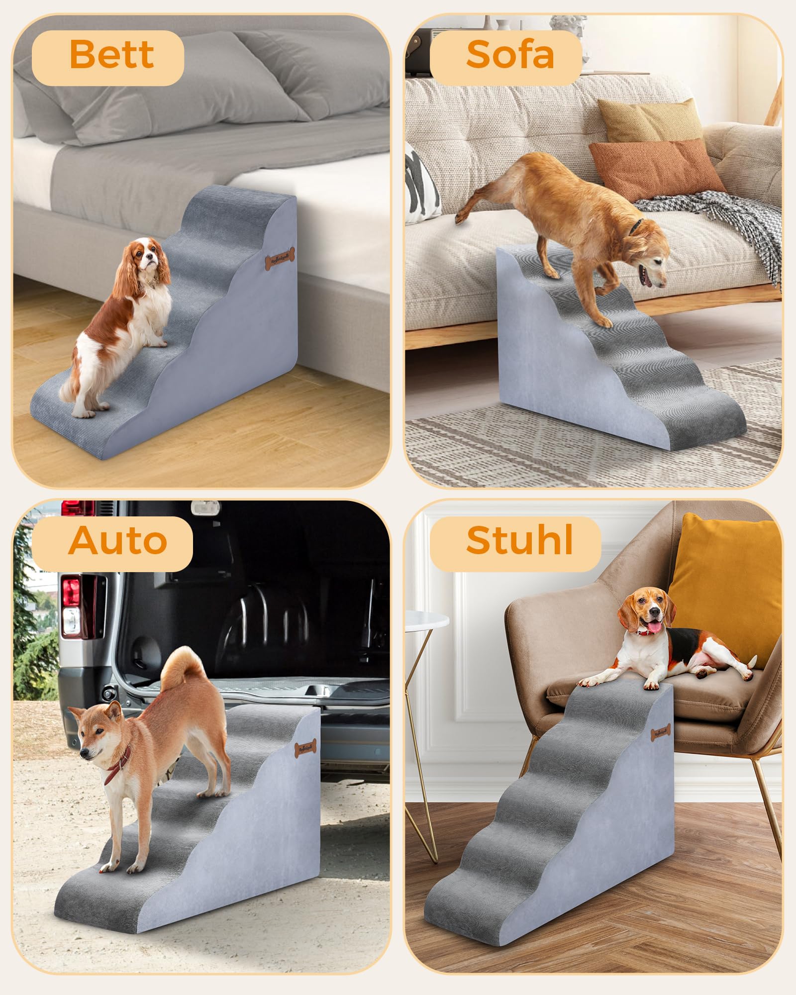 Scaletta per cani, scalini per cani, 5 livelli, 40 x 87 x 60 cm, per divano e letto alto, gradini antiscivolo, rampa in schiuma alta 60 cm, ideale per piccoli animali domestici, gatti anziani con