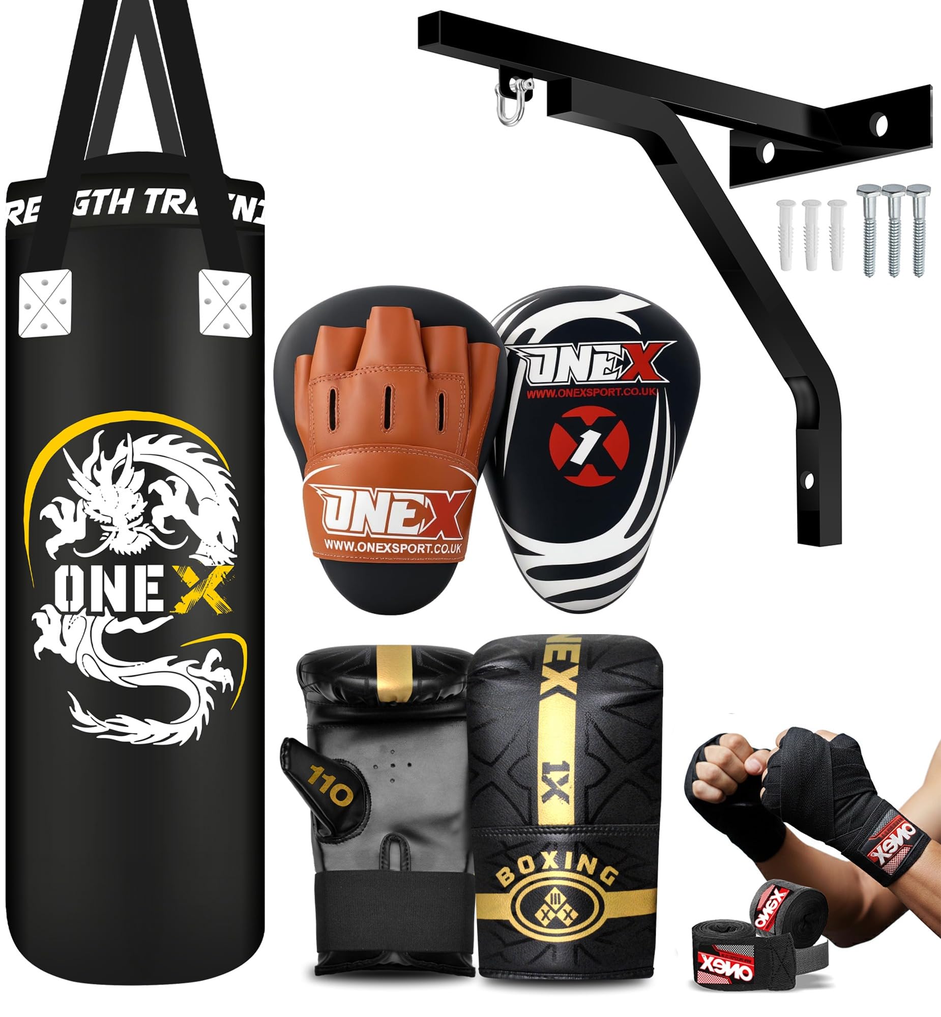 Boxing bag heavy duty 3ft – 4ft – 5ft punch bag with bag Mitts MMA Muay Thai Kickboxing punching bag best boxing equipment for Indoor or Outdoor boxing Training set (Black, 3ft)