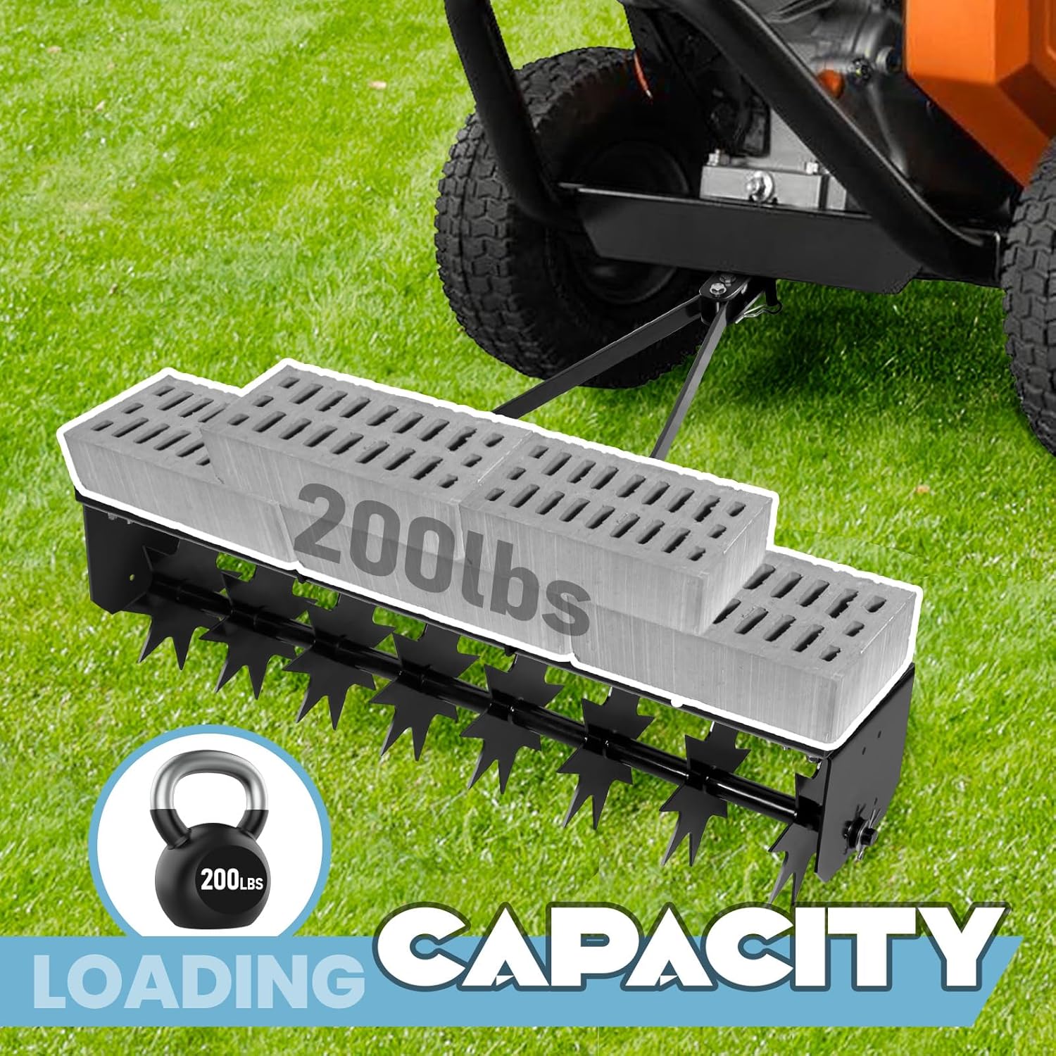 RQR 35" Tow Behind Lawn Aerator, Heavy-Duty Plug Aerator with 200 LBS Load Capacity, Star Steel Tines & Double Rod Frame, Soil Aeration Tool for Compact Lawn, Yard, Farm & Garden