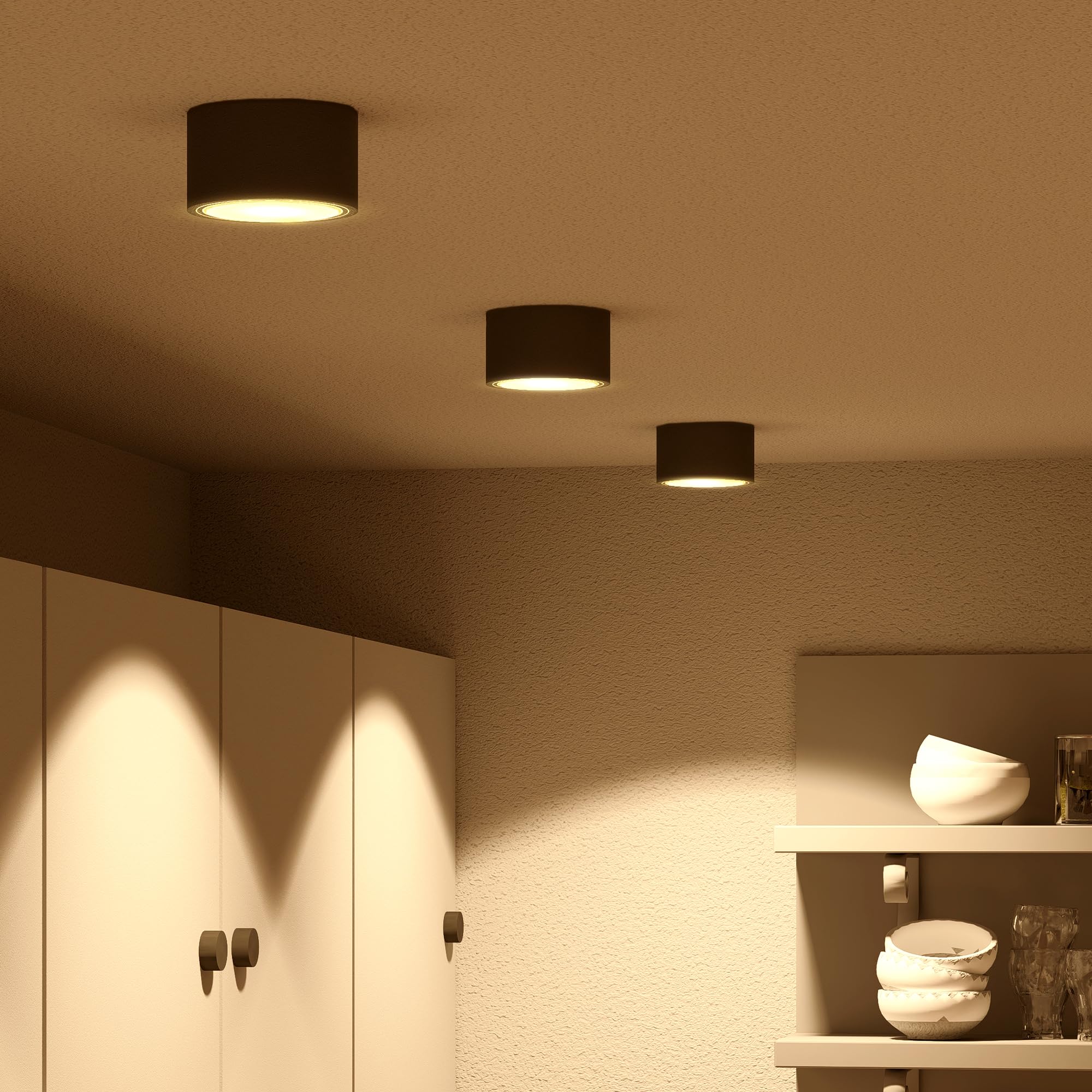 SSC-LUXon CELI-X 4 Stück Decken Aufbaustrahler flach rund anthrazit - Aufbauspot grau Deckenspot 1 flammig mit Fassung für GX53