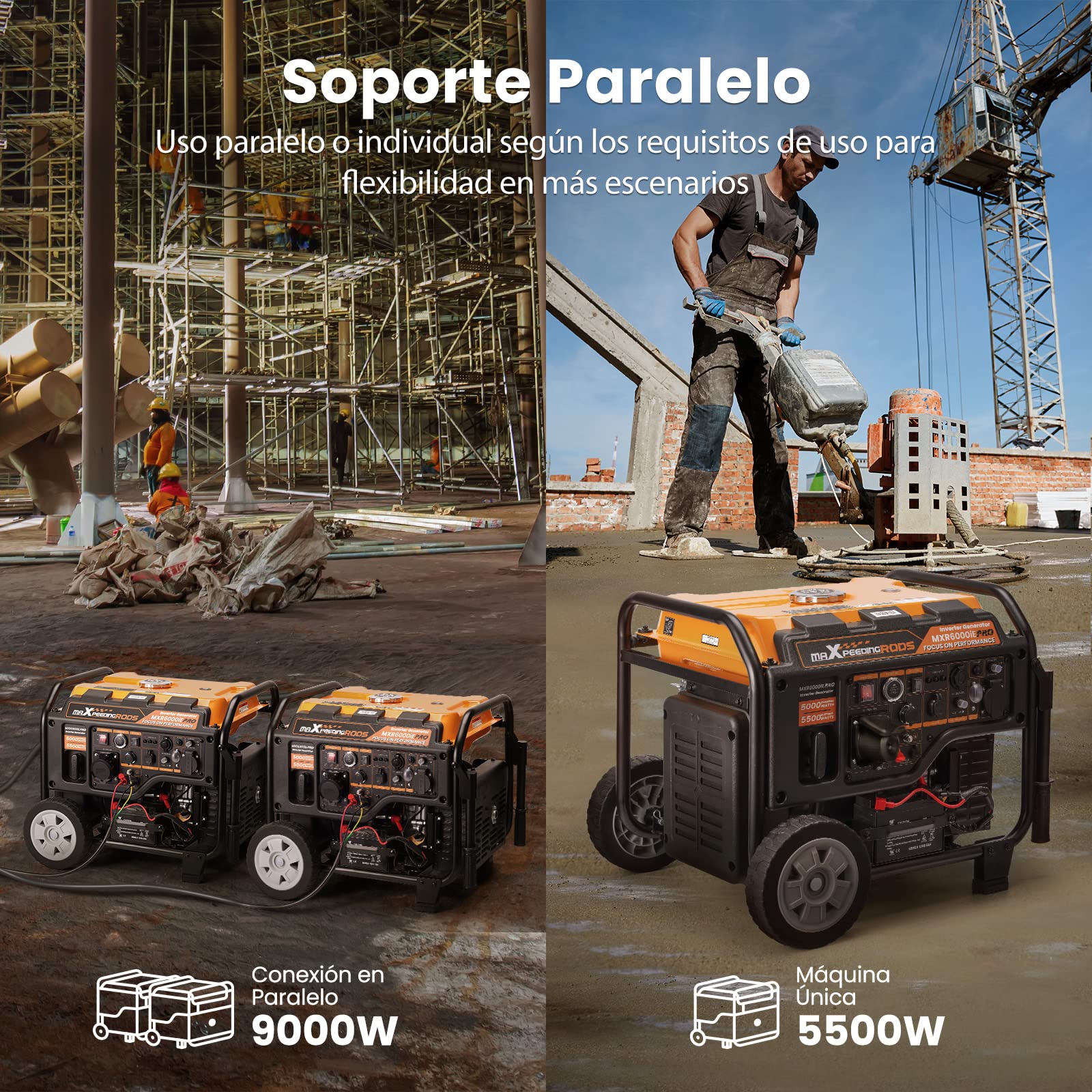 maXpeedingrods 5500W Inversor Generador con interfaz ATS Arranque Eléctrico | 4 Tiempos Estación de Energía con Paralelo, Generador de Gasolina con Salidas AC/DC/USB, 14.5L tanque con tiempo