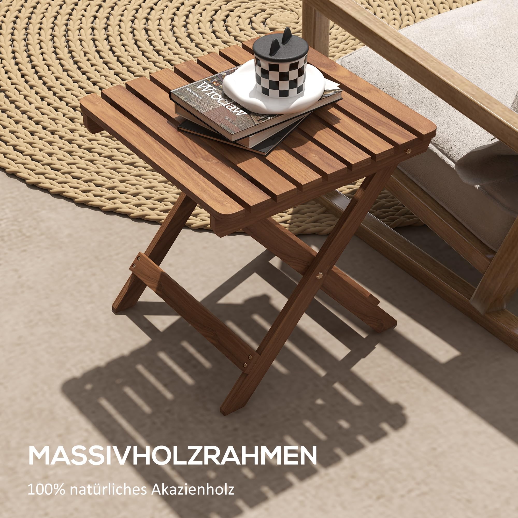 Outsunny Lot de 2 tables d'appoint d'extérieur pliables en bois pour jardin, balcon, teck, 45 x 45 x 45 cm