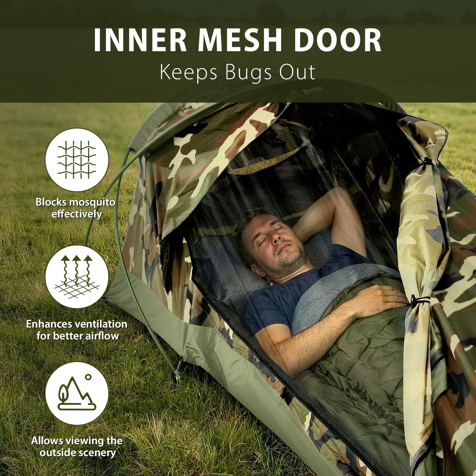 GEERTOP Ultralight Tente de bivouac imperméable pour 1 personne, vert, sac de couchage d'extérieur, couverture de bivouac de camping, couverture réutilisable pour l'extérieur, le camping, la randonnée