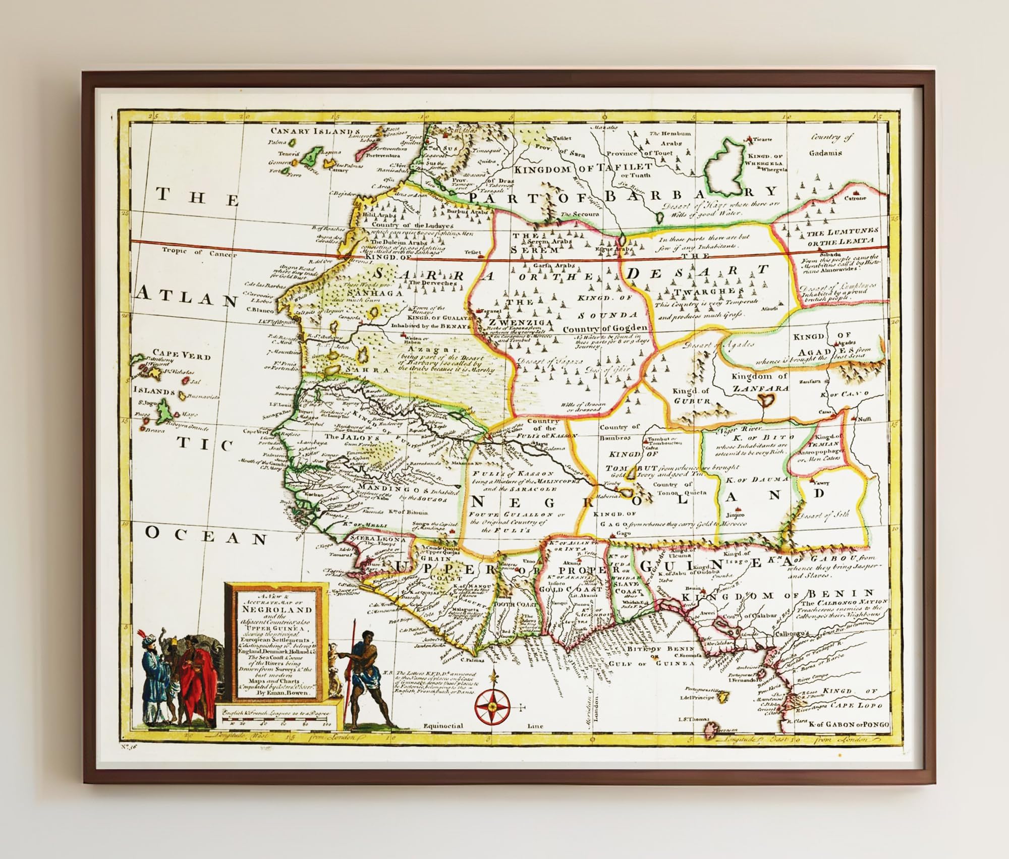 Negroland Map - Adjacent Countries Guinea Ghana - 1747 West Africa Wall Art Map Poster - African American History - Conversations Piece - Slave Trade Regions - Unframed Reproduction - Pre-Colonial 16x20 Inches