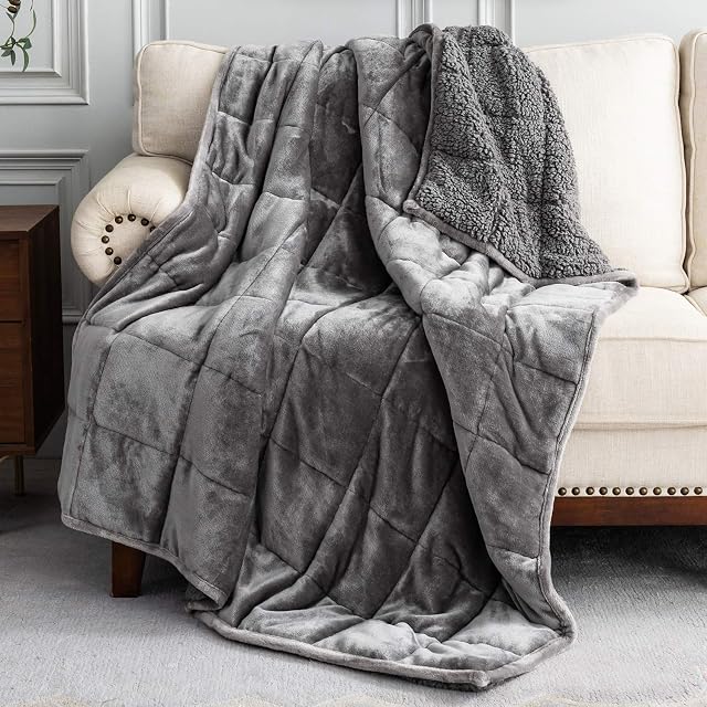 BUZIO Weighted Blanket King Size, Weighted Blanket Adult, Sherpa Weighted Blanket with Soft Plush Fleece Warm Sherpa Thick Blanket, Great for Sleep and Calming, 150 x 200cm, Grey