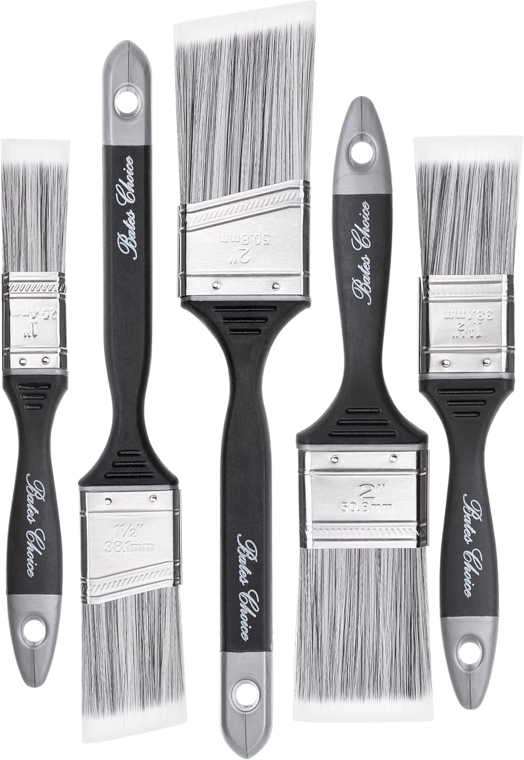 BatesChoice Paint Brushes 5-Pack: Synthetic Bristles, Flat & Angle 1-2" for Walls, Trim - Streak-Free Precision