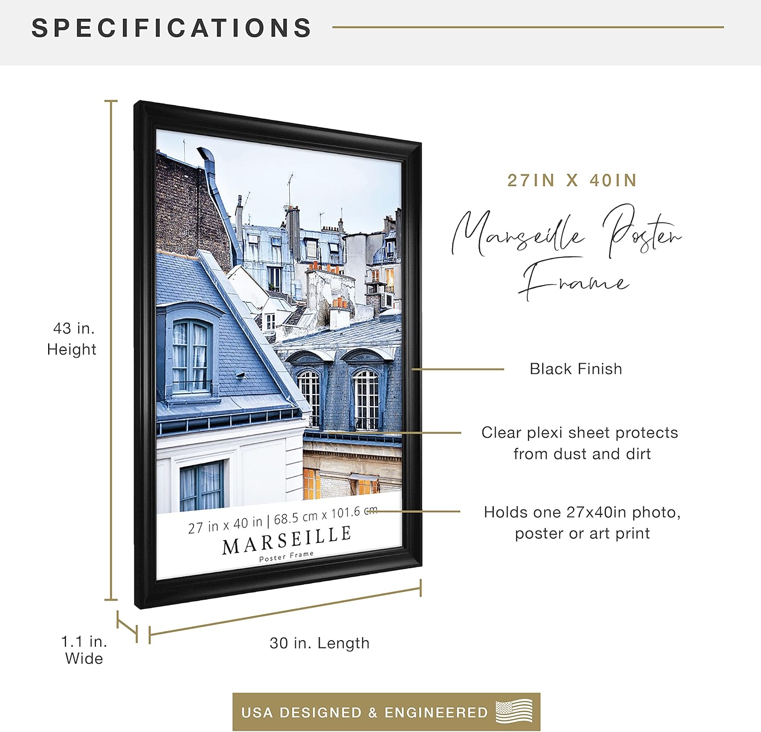 MCS Marseille Poster Frame, Black, 27 x 40 in : Everything Else