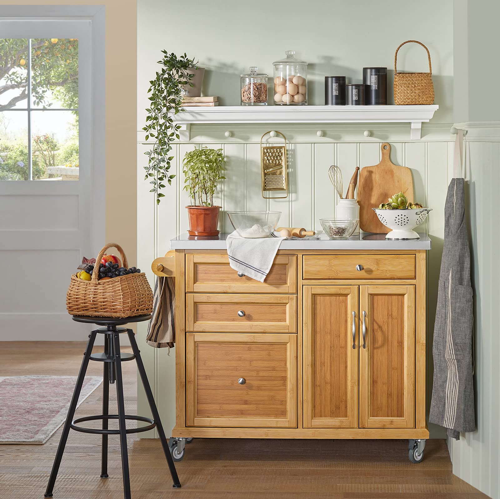SoBuy Desserte de Cuisine à roulettes, Plan INOX & Freins, 115x92x46cm