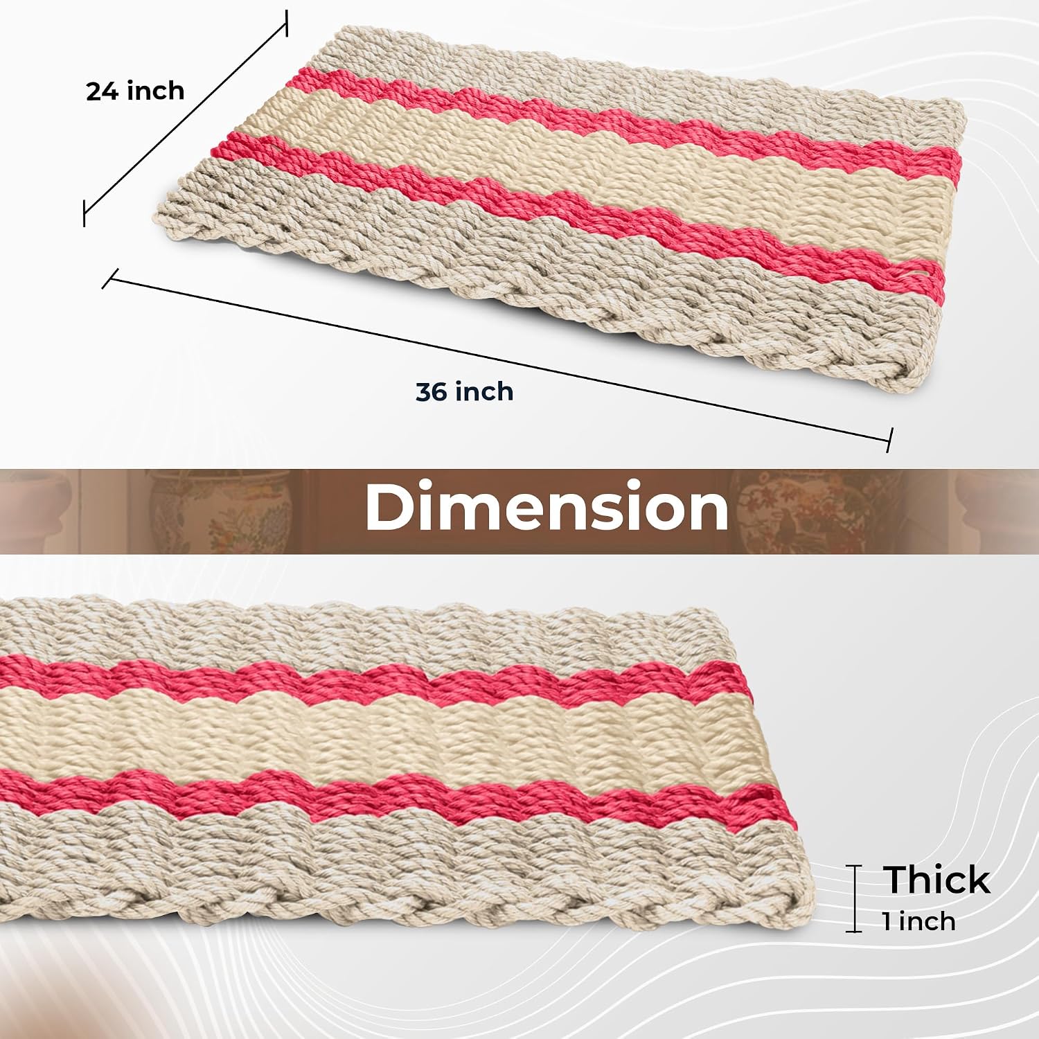 Outdoor Door Mat, The Original Lobster Rope Doormat, All Weather Mats, Woven Door Mat from Nautical Rope, Front Door Welcome Mats, (Dark Tan, Nantucket Red, Light Tan, 18 x 30)