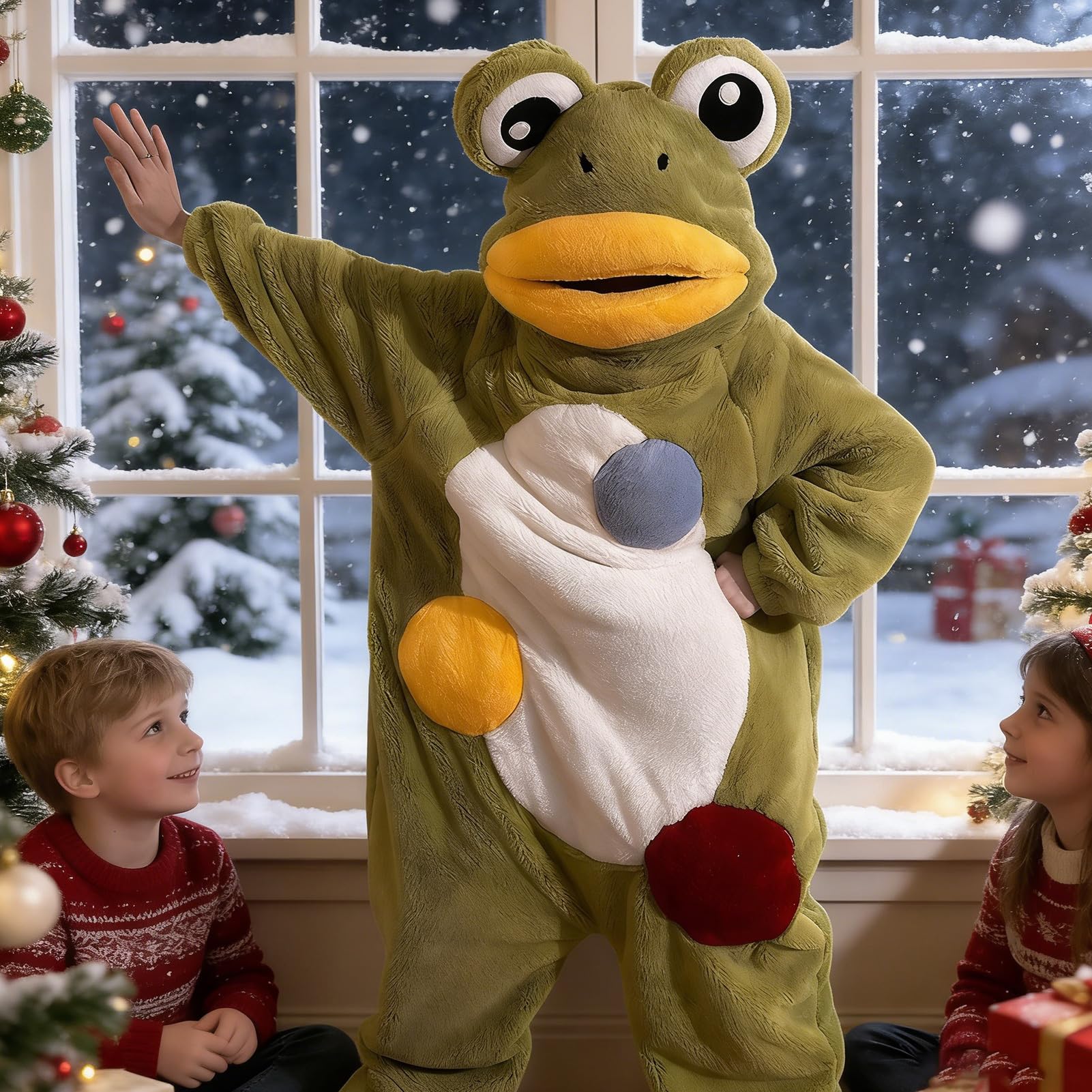 Animal Onesie - Abbigliamento da relax con cappuccio in velluto corallo, costume da pigiama in peluche rana, comodo da notte per adulti, per uomini, donne, coppie, ideale per le attività