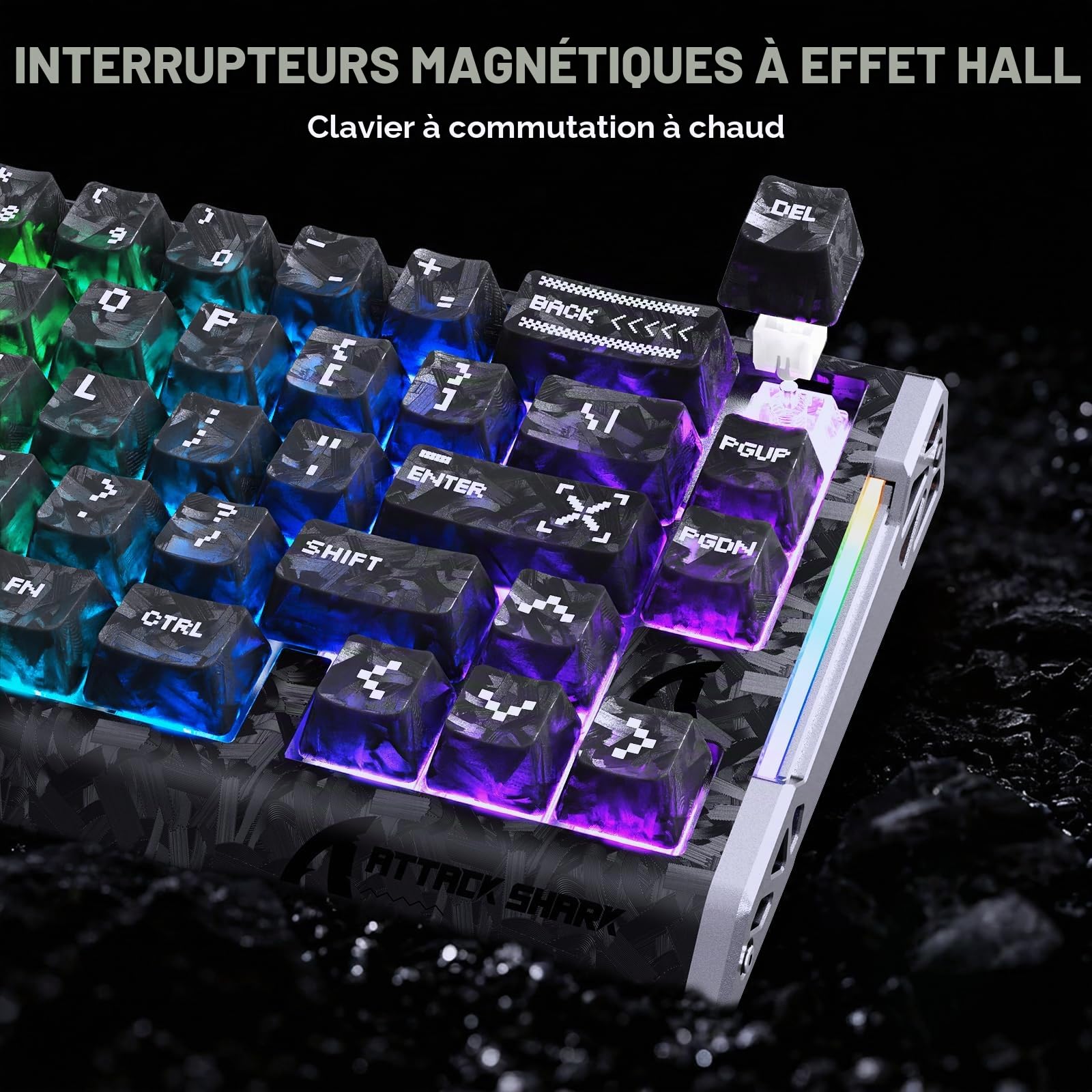 ATTACK SHARK Déclencheur rapide en fibre de carbone 8000 Hz Clavier de jeu magnétique filaire remplaçable à chaud, 42K DPI PAW3950 MAX TRI-Mode, souris sans fil Polling 8K, éclairage RVB Câble spiralé