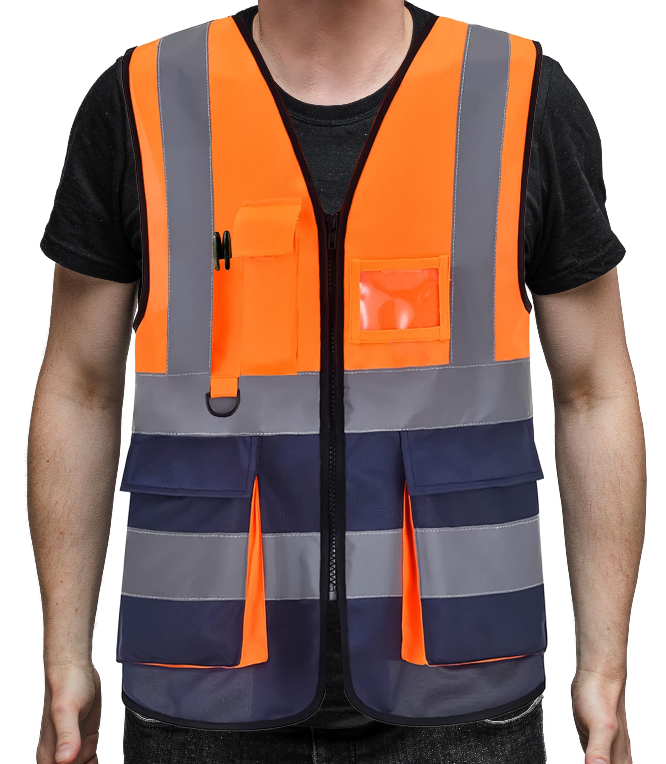 PB TECH Hi-Vis Zipper Front High Visibility Reflective Vest with Multiple Pockets for Adults in Various Professions and Activities Requiring High Visibility Clothing