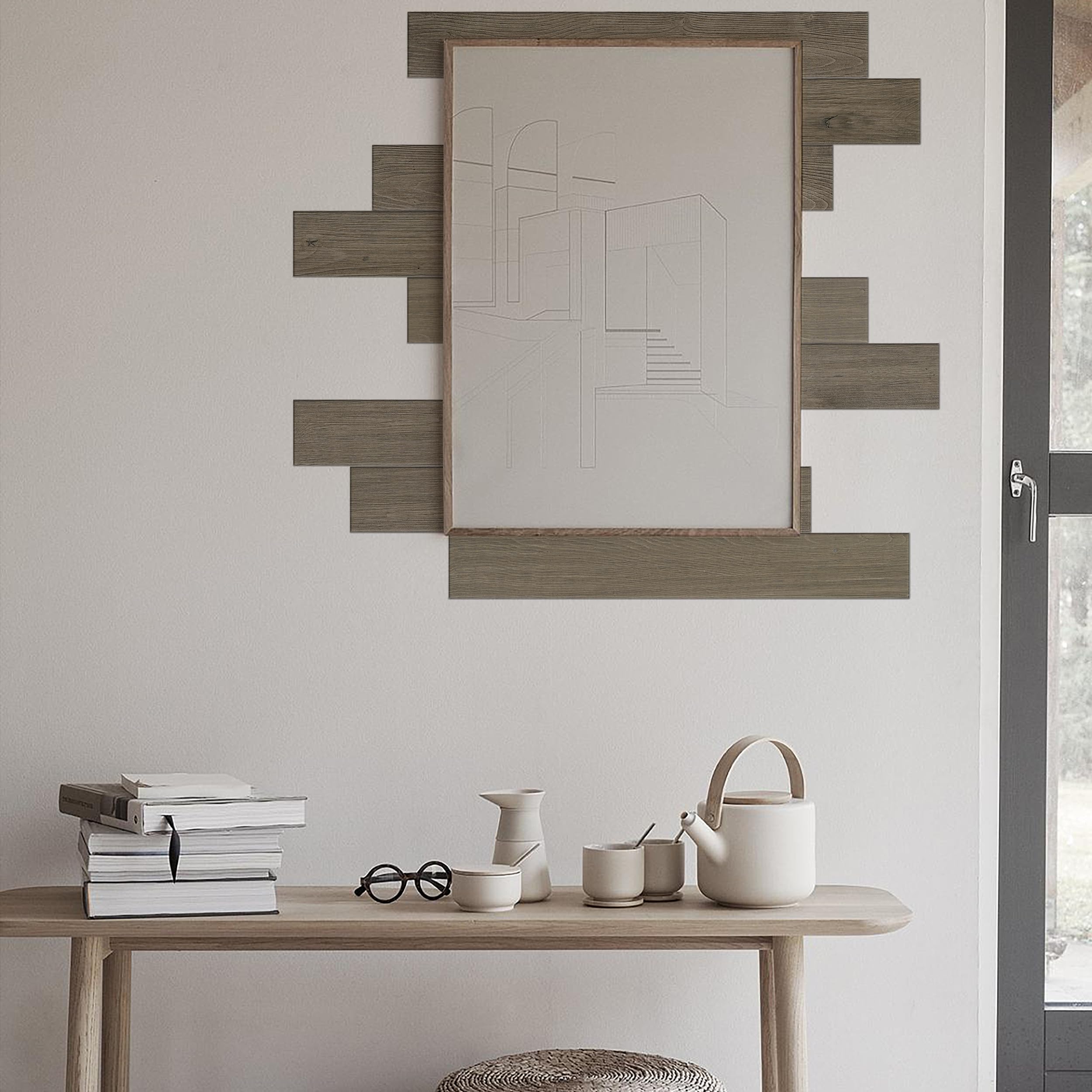 W&S 24 PCS Faux Greige Vintage Oak Wood Peel And Stick Backsplash, Self