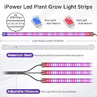 Vista 2 de iPower Tiras de luz LED de crecimiento de plantas de espectro completo con 3 modos de temporización, 10 niveles regulables, 48 LED por tubo, lámpara