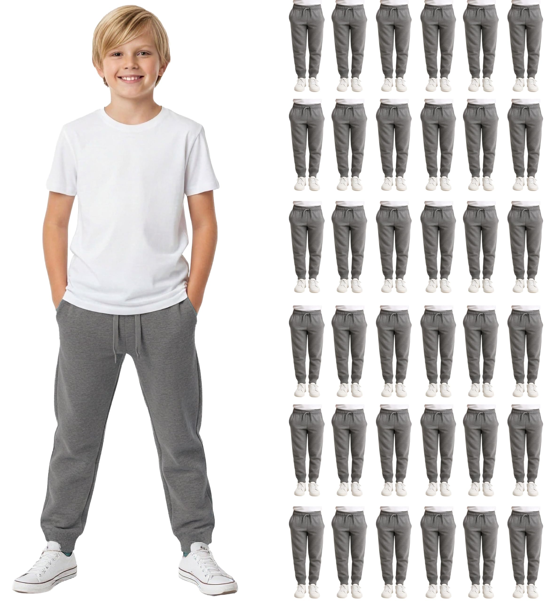 Yacht & Smith 36 Pack of Wholesale Childrens Unisex Jogger Bulk Sweatpants, Comfy Lounge Joggers for Kids