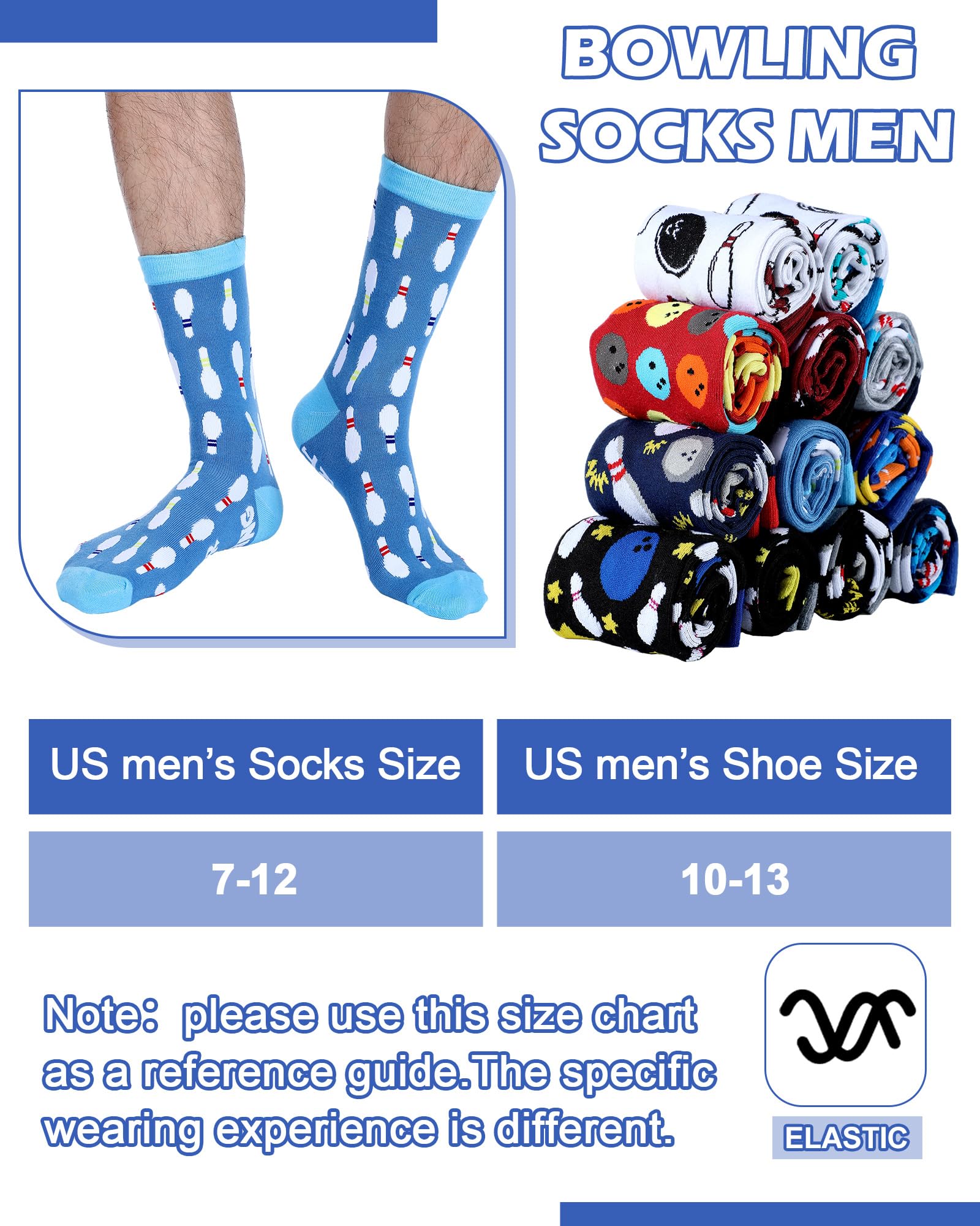 Patelai 12 Pairs Funny Bowling Socks for Men Novelty Sport Cotton Crew Socks Accessories for Bowling Lover Team Player Gifts