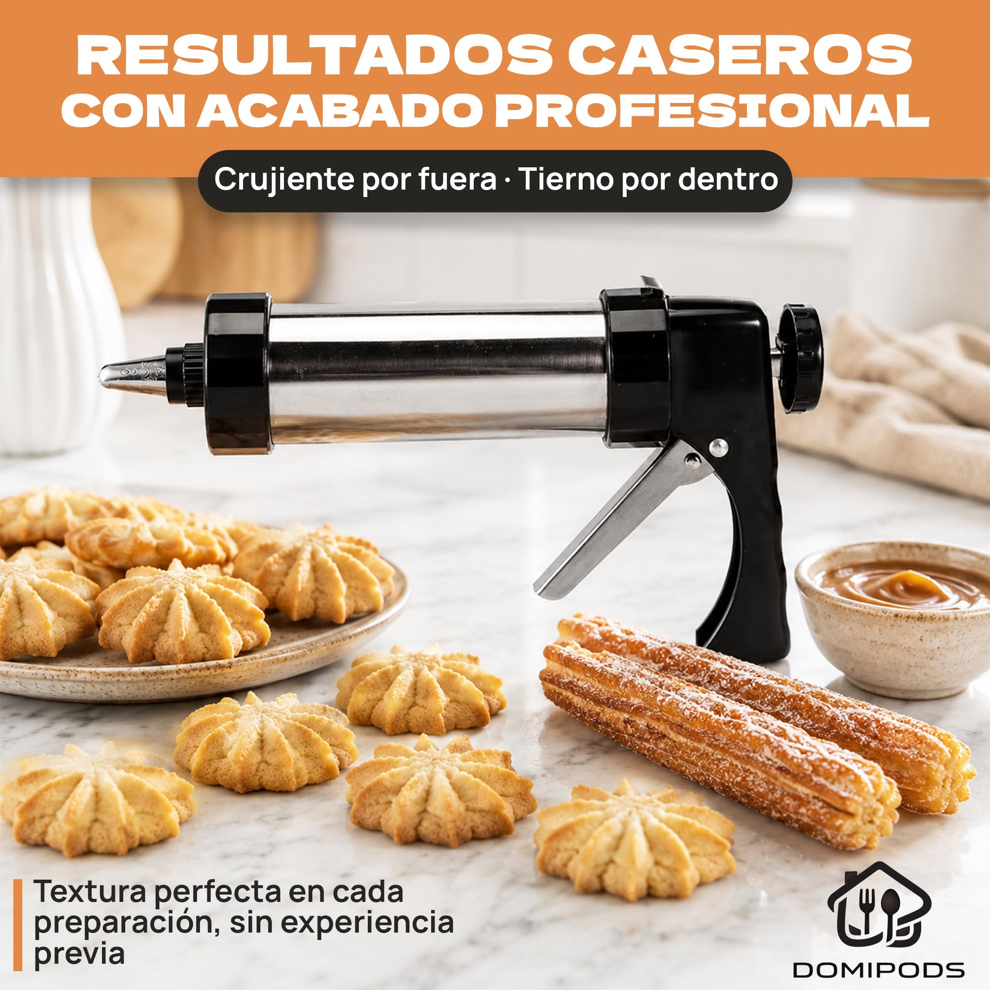 Máquina de Churros Manual y Galletera de Acero Inoxidable 304, Kit Churrera con Manga Pastelera y Accesorios para Hacer Churros, Porras y Galletas Caseras