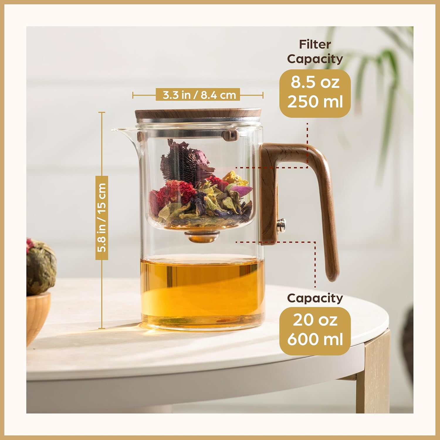 Enchanti Tea Pot - Modern Glass Infuser Teapot - Water Separation Magic Teapot with Heat-Resistant Handle - Elegant Gift Box & Writable Card - Perfect for Loose Leaf Tea - 600 ML (20oz) - Image 8