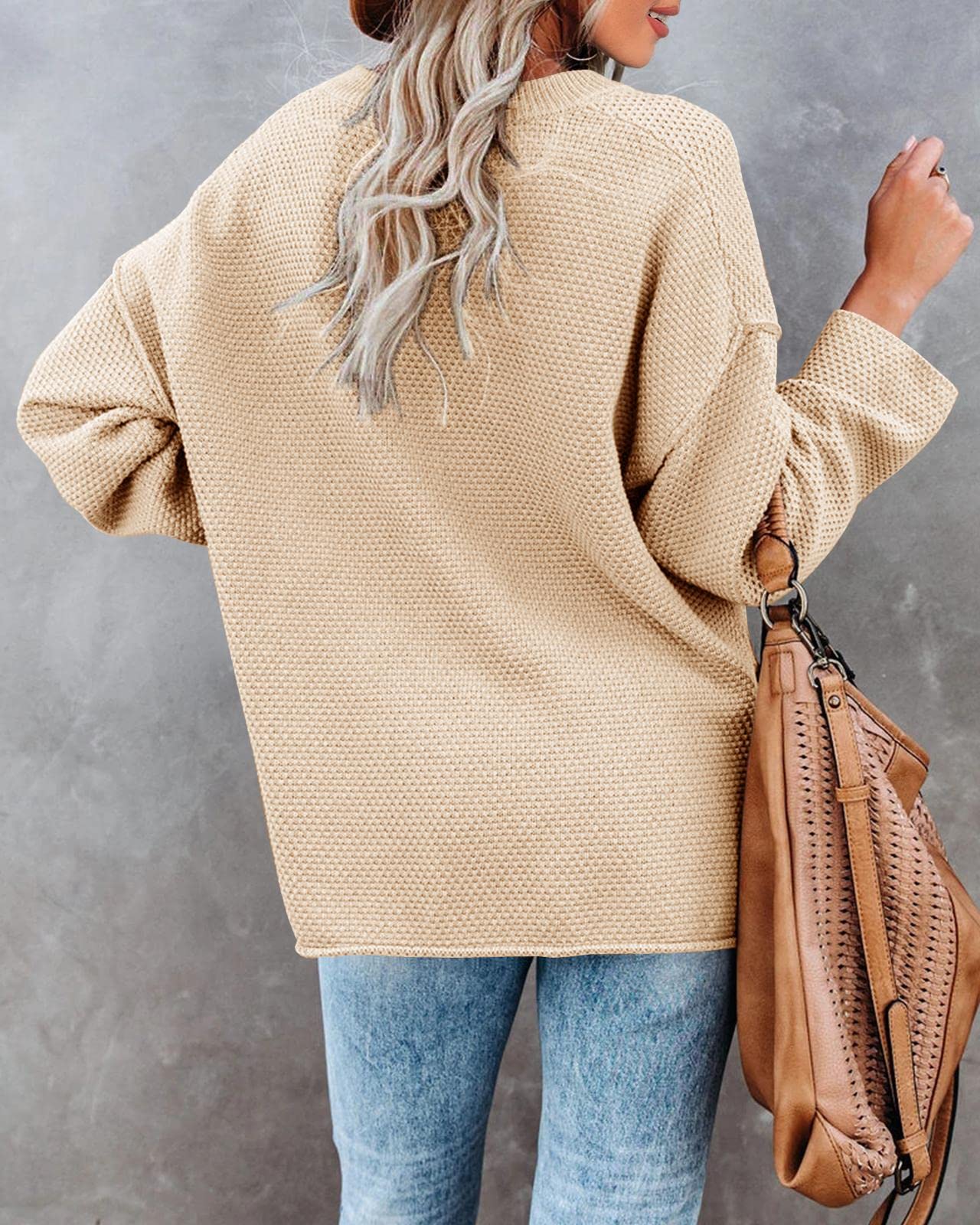 Saodimallsu Women's Oversized Sweaters Batwing Long Sleeve Loose V Neck Button Henley Tops Pullover Knit Jumper