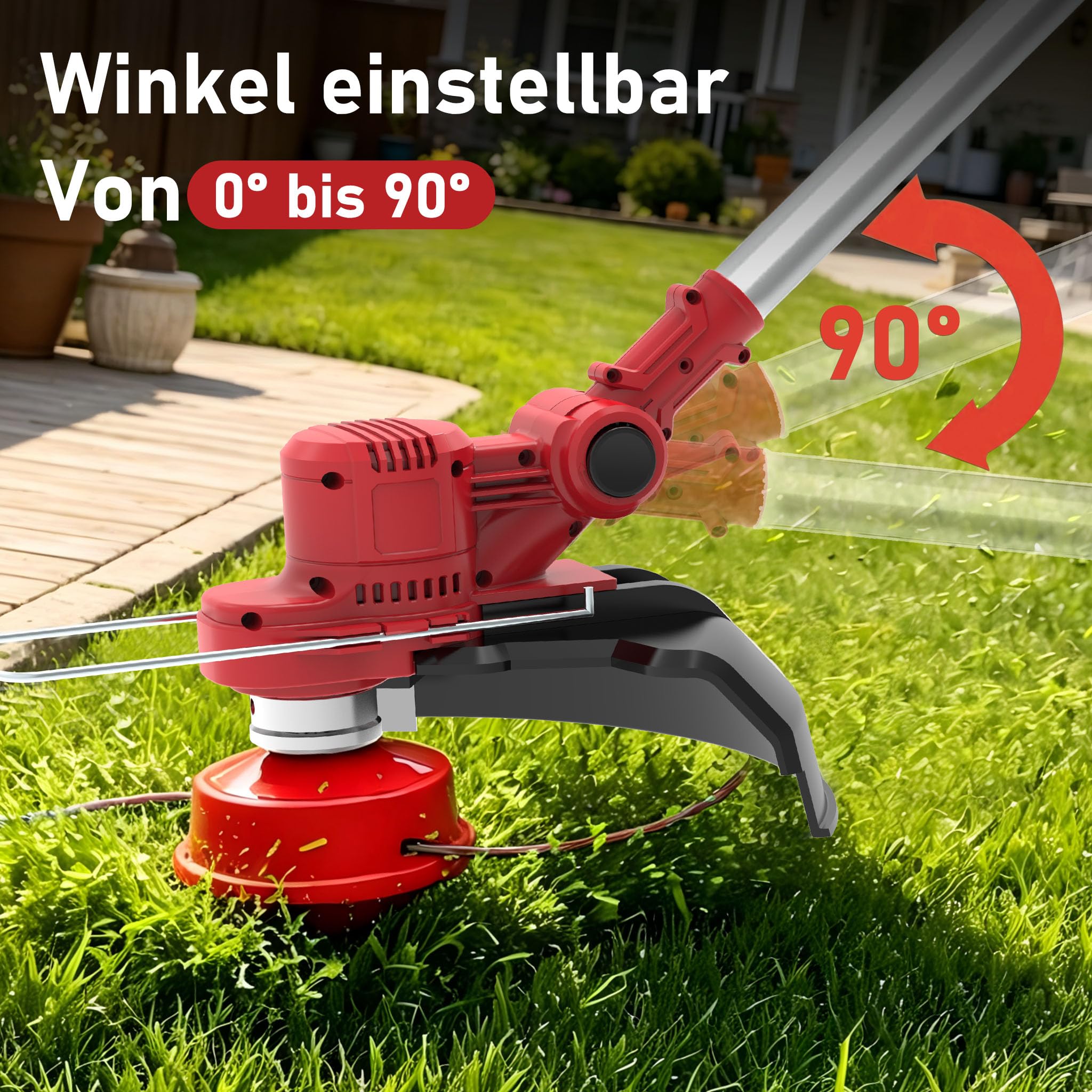 21V Rasentrimmer mit Akku mit Unkrautbürste, 2 in 1 Rasentrimmer mit akku Kompatibel mit 18V-25V Lithium-Ionen-Akku