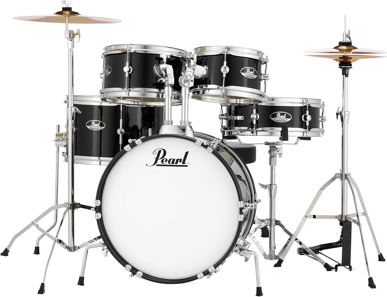 Pearl Roadshow Jr. 5 piece Drum Set w/Hardware and Cymbals, Jet Black