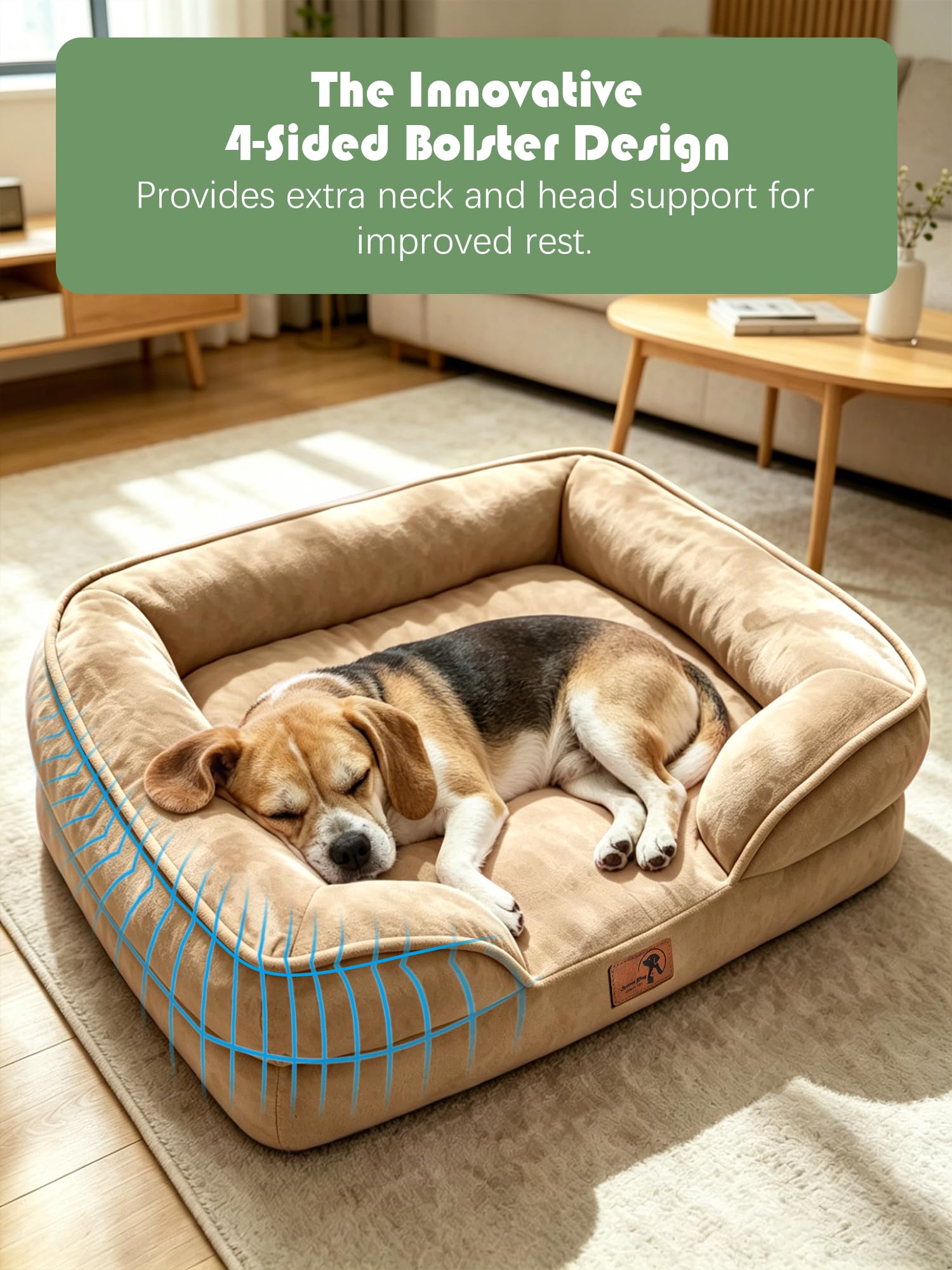 Spotted Play Orthopedic Dog Bed with Sides - Sofa Beds for Medium Dogs, Supportive Foam Pet Couch Bed with Washable Removable Cover, Waterproof Lining and Non-Slip Bottom, Brown - M view 5