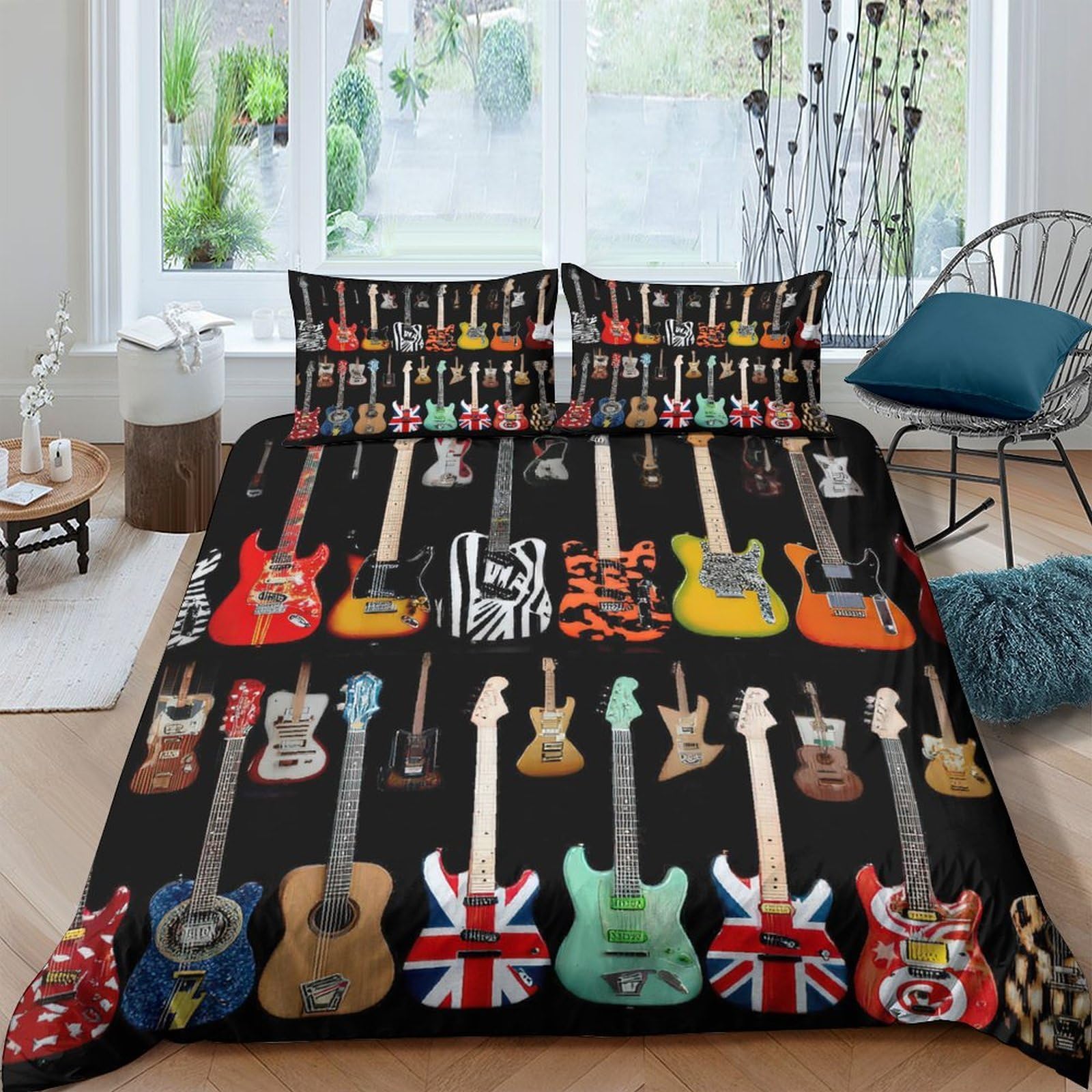 Ctjqhvkz Style-9 3D Printed Electric Guitar Fitted Sheet Microfiber Soft Breathable Rock Music Mattress Cover For Bedroom Decor Single（135X200cm）