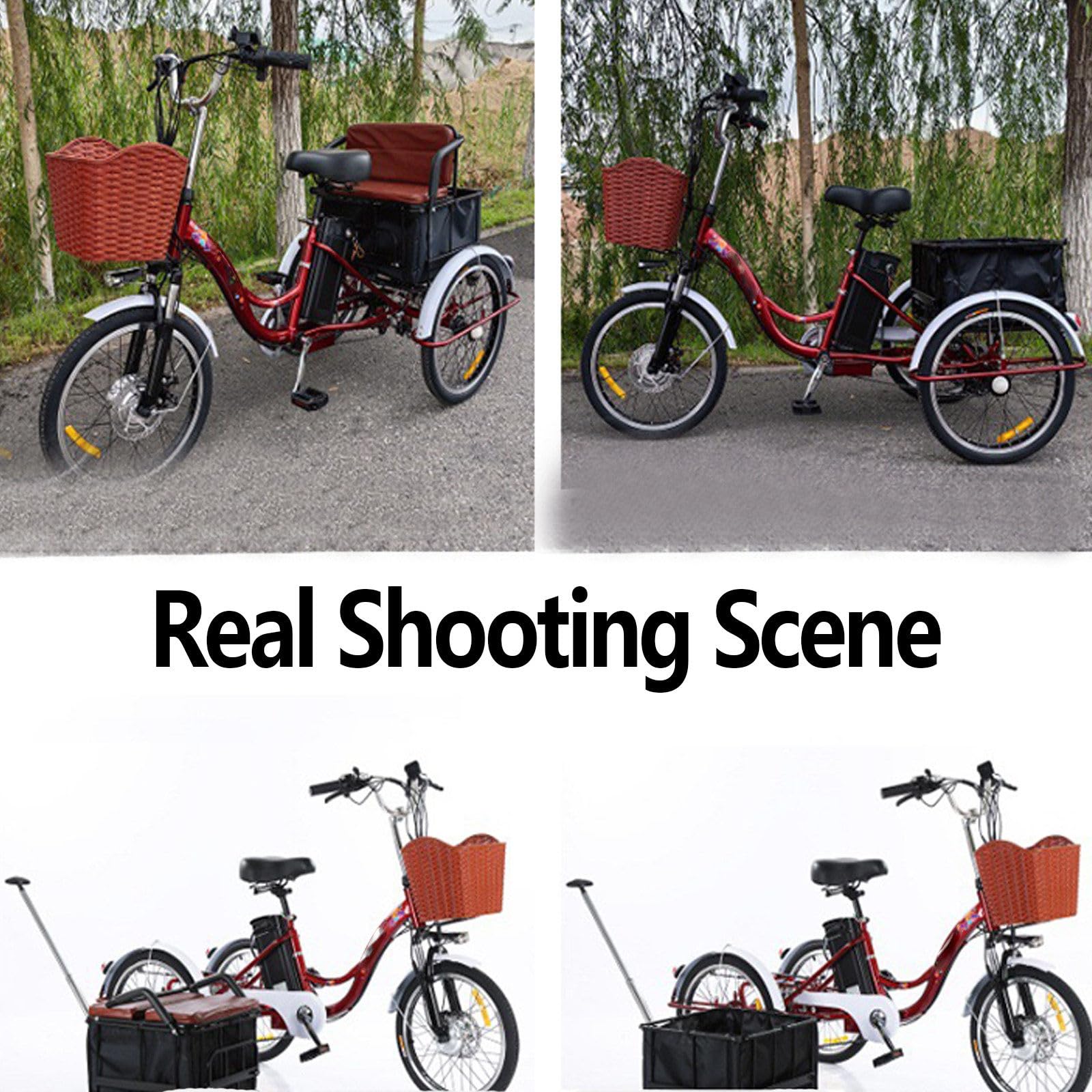 Bicicletta elettrica a 3 Ruote per Adulti Sedile Multifunzionale Posteriore Cestino Carico Altezza Regolabile di Carico 150 kg Altezza Regolabile per Le commissioni B