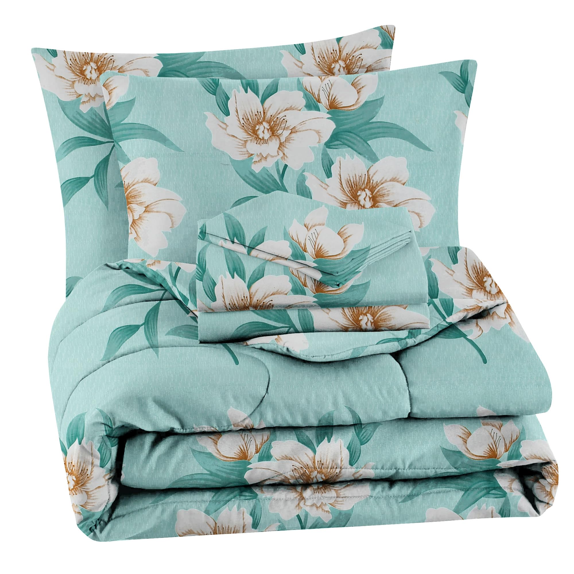 VAS COLLECTIONS Microfiber 220 GSM Glace Cotton AC Comforter (90x100 inch) Set King Size Double Bed with Fitted Bedsheet (72x78 inch) and 2 Pillow Covers | 4 Piece Bedding Set - Green Floral-picture-32