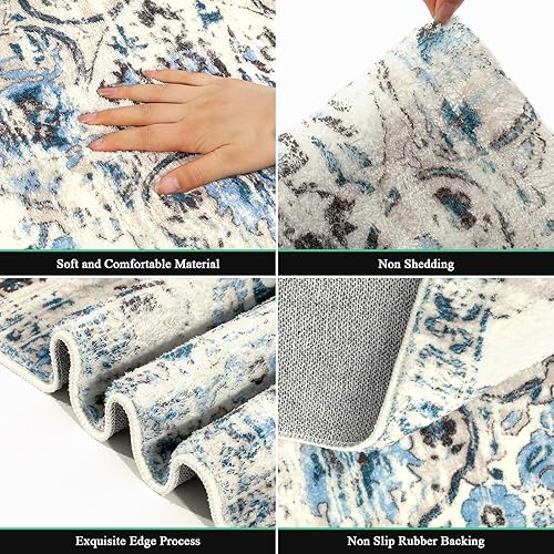 Miniatura 3 de HEBE - Alfombra bohemia para pasillo, 2 x 10 pies, antideslizante, alfombra de lavandería, alfombra de área de medallón envejecida, alfombra vintage