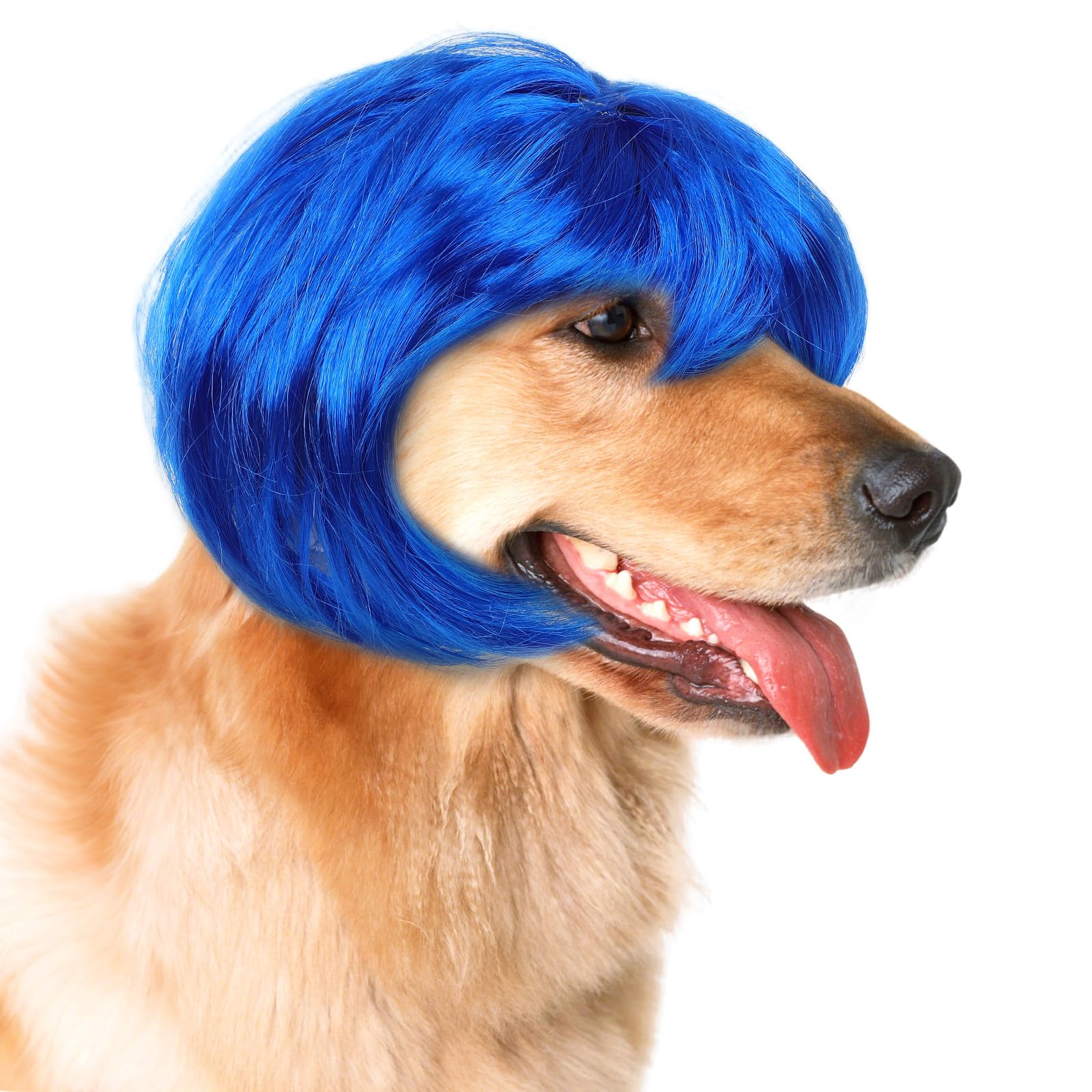 Adorable Blue Pet Wig for Dogs Cats, Adjustable Funny Costume Headwear